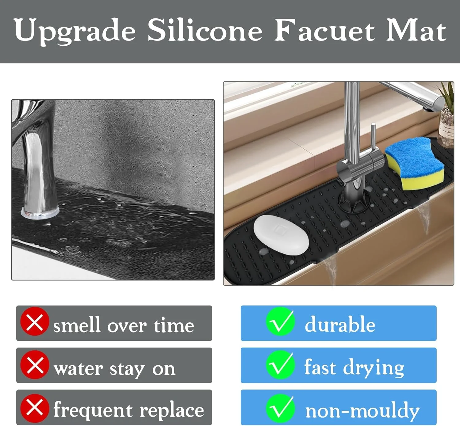 پد سیلیکونی شیر آب KASTWAVE، محافظ پاشش سینک، پد آبگیر شیر آب حمام، پد آبگیر برای محافظت از سطح پیشخوان آشپزخانه و حمام، نگهدارنده لوازم آشپزخانه خشک (مشکی) پد سیلیکونی شیر آب KASTWAVE، محافظ پاشش سینک، پد آبگیر شیر آب حمام، پد آبگیر برای محافظت از سطح پیشخوان آشپزخانه و حمام، نگهدارنده لوازم آشپزخانه خشک (مشکی)