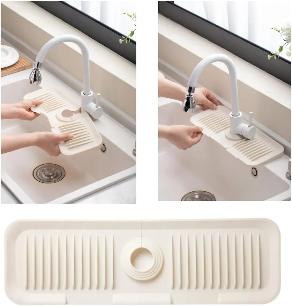 زیرانداز سیلیکونی سینک ظرفشویی، سینی تخلیه آب، پد خشک کن ظروف - پد ضد پاشش شیرآلات - پد جاذب شیرآلات - محافظ سطح سینک - زیرانداز آبگیری سینک (سفید، 45x14) زیرانداز سیلیکونی سینک ظرفشویی، سینی تخلیه آب، پد خشک کن ظروف - پد ضد پاشش شیرآلات - پد جاذب شیرآلات - محافظ سطح سینک - زیرانداز آبگیری سینک (سفید، 45x14)