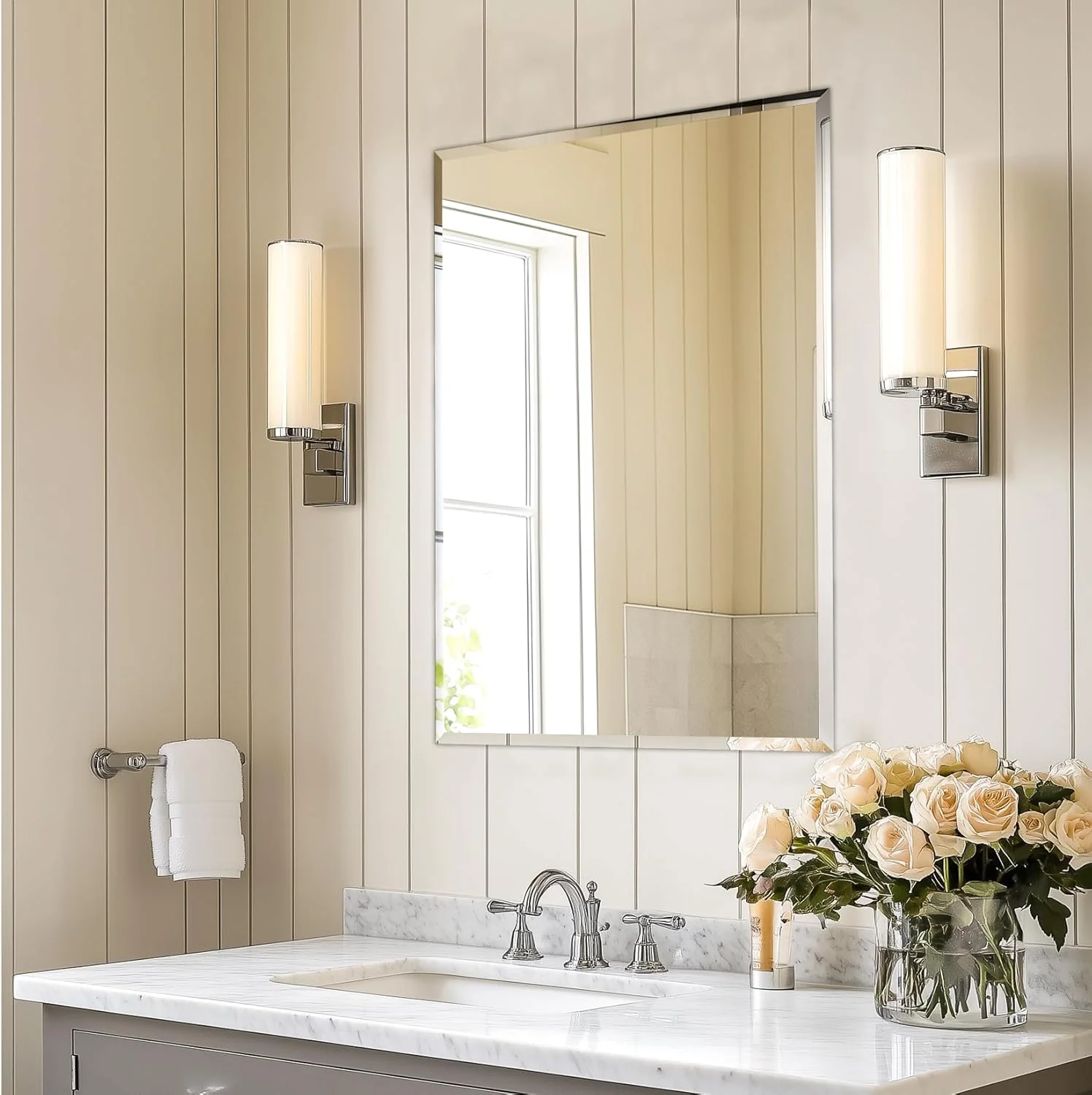 آینه دیواری مستطیلی Wisfor: آینه دیواری HD با ابعاد 100x70 سانتی متر، شیشه سکوریت با قاب نازک پخ دار، قابل نصب به صورت عمودی یا افقی برای حمام، اتاق خواب، اتاق نشیمن و راهرو