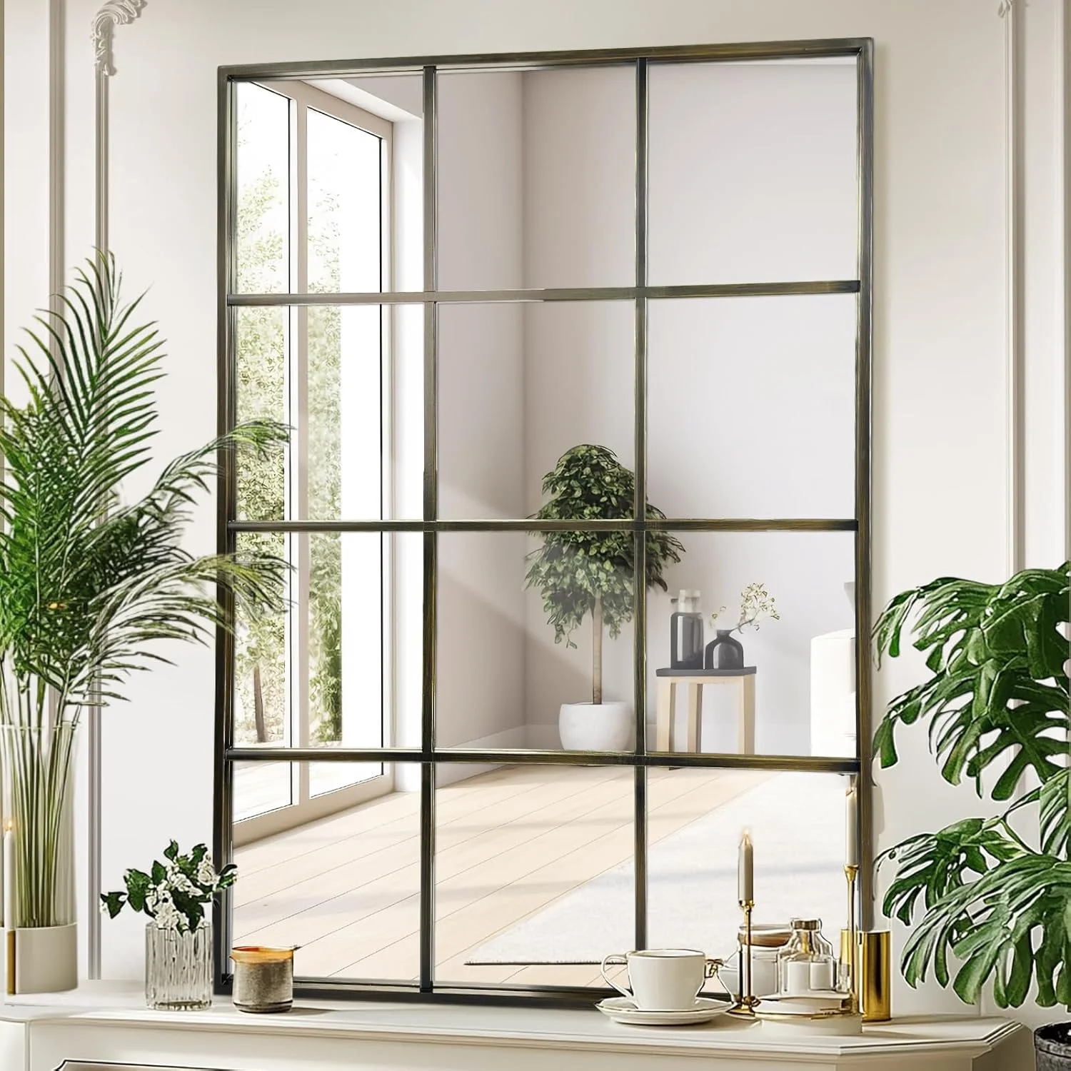 آینه دیواری طرح پنجره ای 60x90 سانتی متر، آینه تزئینی برنزی مناسب دکوراسیون منزل، اتاق خواب، نشیمن، ورودی آینه دیواری طرح پنجره ای 60x90 سانتی متر، آینه تزئینی برنزی مناسب دکوراسیون منزل، اتاق خواب، نشیمن، ورودی