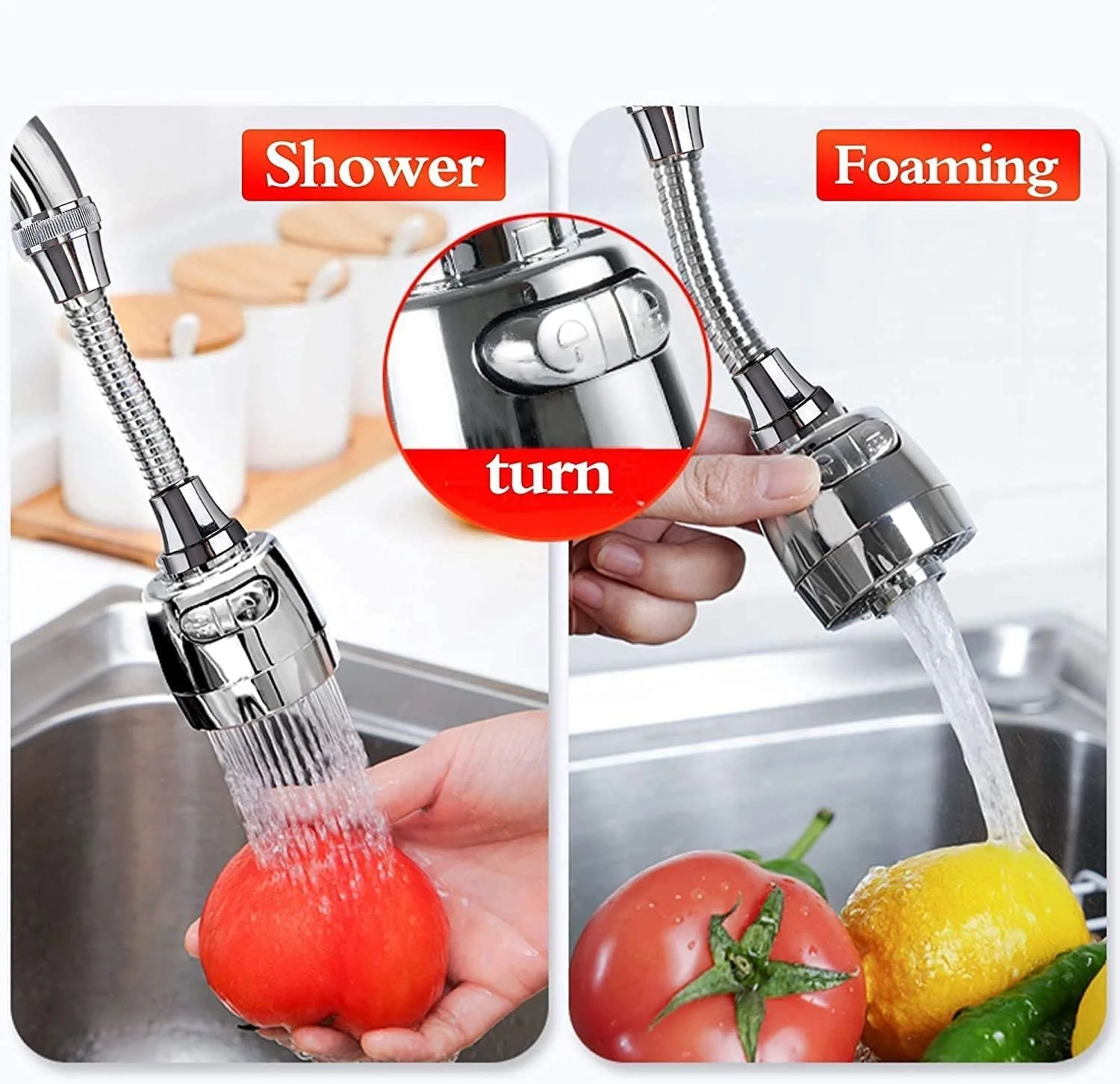 سردوش شیر آب روبیك، اتصال چرخشی 360 درجه و انعطاف پذیر برای سینک ظرفشویی، سر شیر آب ABS با روکش کروم براق، صرفه جویی در آب - نقره ای سردوش شیر آب روبیك، اتصال چرخشی 360 درجه و انعطاف پذیر برای سینک ظرفشویی، سر شیر آب ABS با روکش کروم براق، صرفه جویی در آب - نقره ای