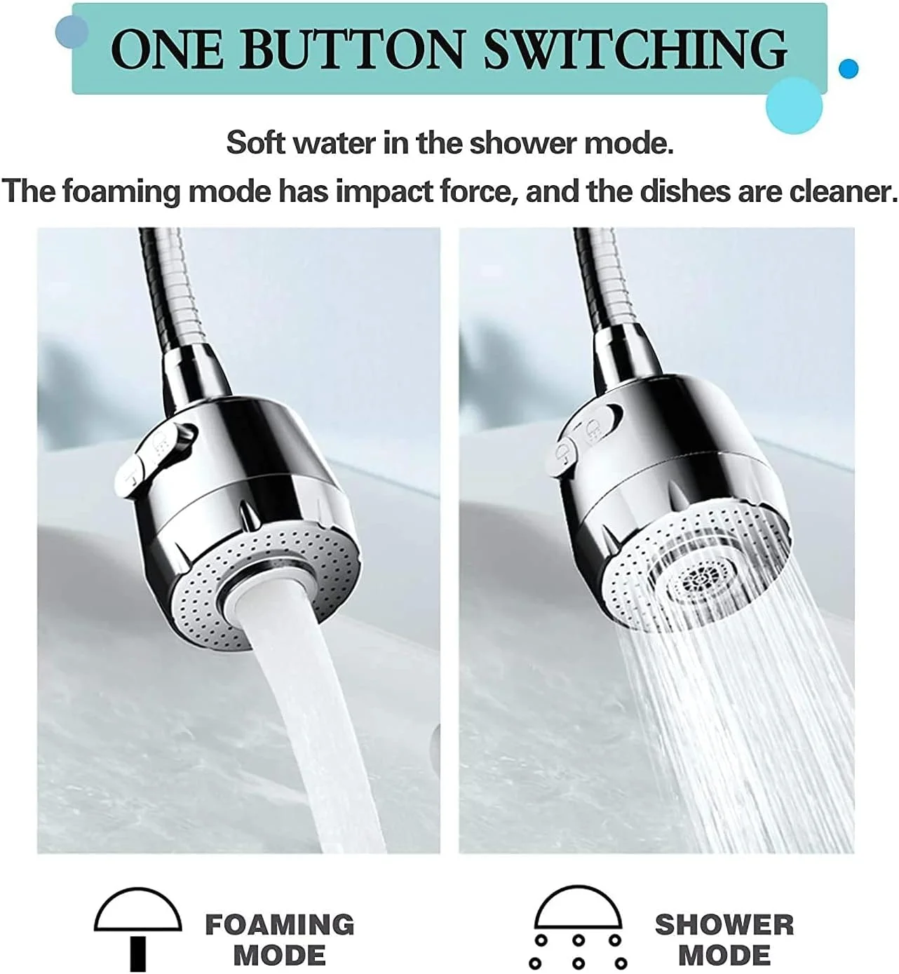 سردوش شیر آب روبیك، اتصال چرخشی 360 درجه و انعطاف پذیر برای سینک ظرفشویی، سر شیر آب ABS با روکش کروم براق، صرفه جویی در آب - نقره ای سردوش شیر آب روبیك، اتصال چرخشی 360 درجه و انعطاف پذیر برای سینک ظرفشویی، سر شیر آب ABS با روکش کروم براق، صرفه جویی در آب - نقره ای