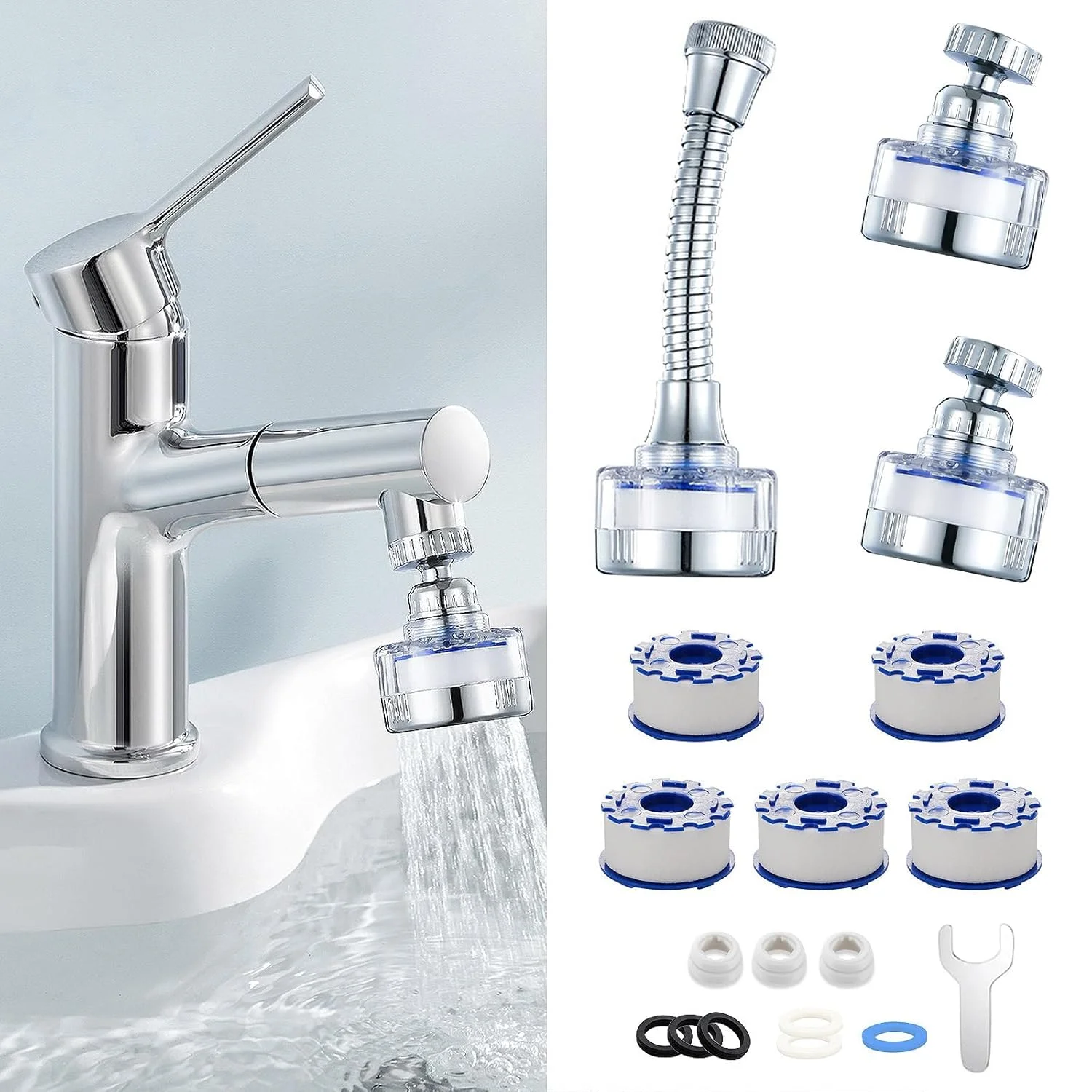 فیلتر آب شیر سینک SLEEPHEAD®، بسته 9 عددی، فیلتر آب شیر سینک با لوله افزایش طول، فیلتر آب شیر آشپزخانه با چرخش 360 درجه، نرم کننده آب سخت با 5 فیلتر جایگزین فیلتر آب شیر سینک SLEEPHEAD®، بسته 9 عددی، فیلتر آب شیر سینک با لوله افزایش طول، فیلتر آب شیر آشپزخانه با چرخش 360 درجه، نرم کننده آب سخت با 5 فیلتر جایگزین