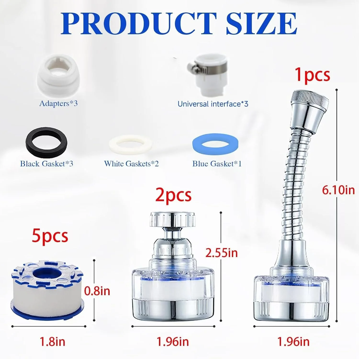 فیلتر آب شیر سینک SLEEPHEAD®، بسته 9 عددی، فیلتر آب شیر سینک با لوله افزایش طول، فیلتر آب شیر آشپزخانه با چرخش 360 درجه، نرم کننده آب سخت با 5 فیلتر جایگزین فیلتر آب شیر سینک SLEEPHEAD®، بسته 9 عددی، فیلتر آب شیر سینک با لوله افزایش طول، فیلتر آب شیر آشپزخانه با چرخش 360 درجه، نرم کننده آب سخت با 5 فیلتر جایگزین