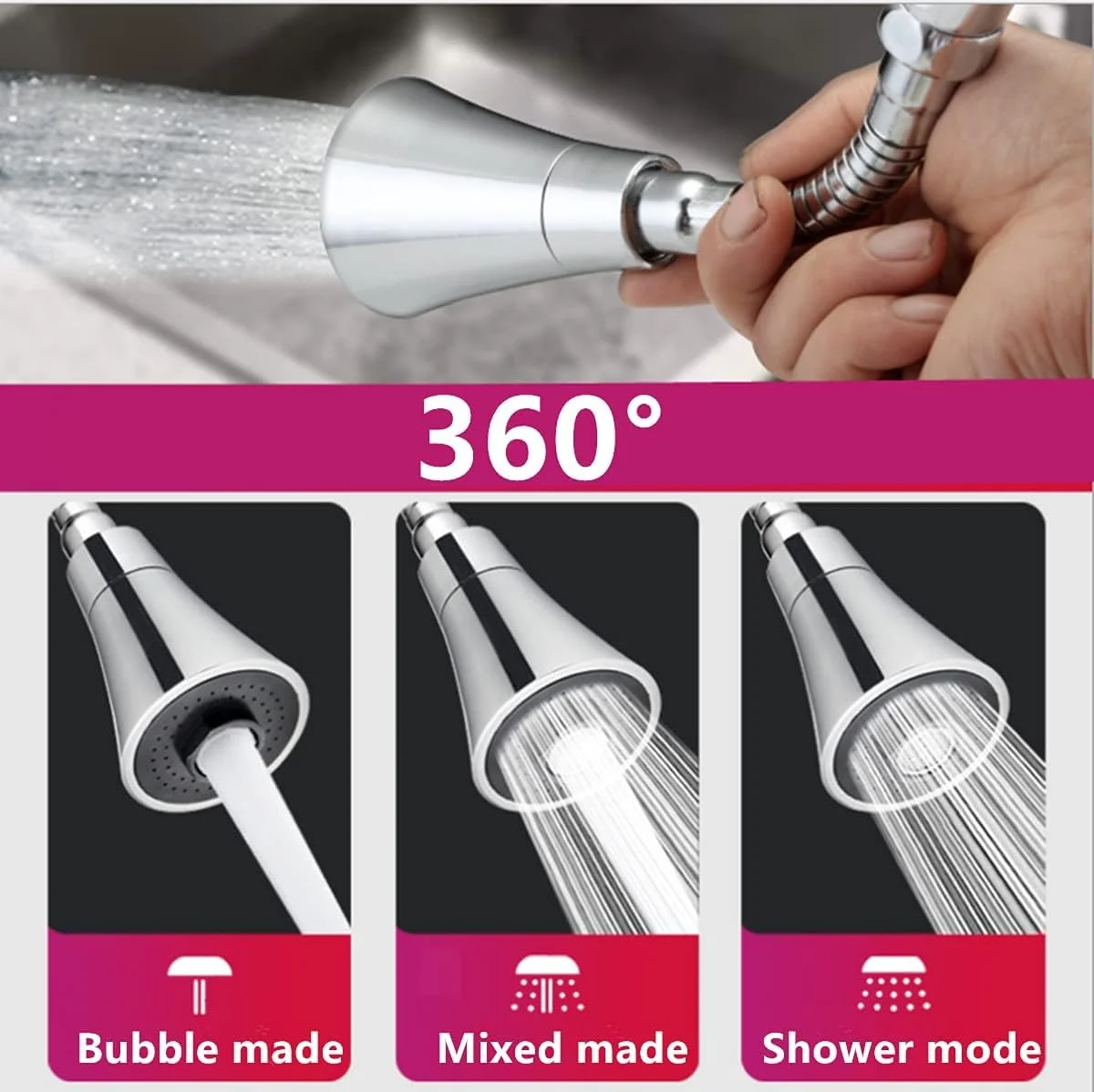 سردوش چرخشی 360 درجه شیر آب ECVV، دارای 3 حالت، پخش کننده آب شیر آشپزخانه، فیلتر ضد پاشش، افزایش دهنده طول شیر آب متحرک، صرفه جویی در مصرف آب مناسب آشپزخانه/حمام سردوش چرخشی 360 درجه شیر آب ECVV، دارای 3 حالت، پخش کننده آب شیر آشپزخانه، فیلتر ضد پاشش، افزایش دهنده طول شیر آب متحرک، صرفه جویی در مصرف آب مناسب آشپزخانه/حمام