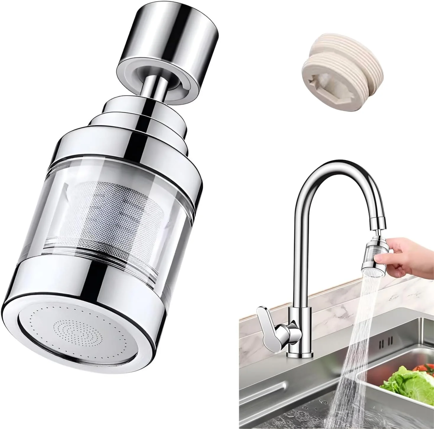 فیلتر آب شیر ظرفشویی آمیناک، فیلتر شیر آشپزخانه چرخشی 360 درجه با هسته استیل ضد زنگ - حذف کلر، فلوراید، فلزات سنگین، کاهش مواد معدنی آب سخت برای آشپزخانه فیلتر آب شیر ظرفشویی آمیناک، فیلتر شیر آشپزخانه چرخشی 360 درجه با هسته استیل ضد زنگ - حذف کلر، فلوراید، فلزات سنگین، کاهش مواد معدنی آب سخت برای آشپزخانه