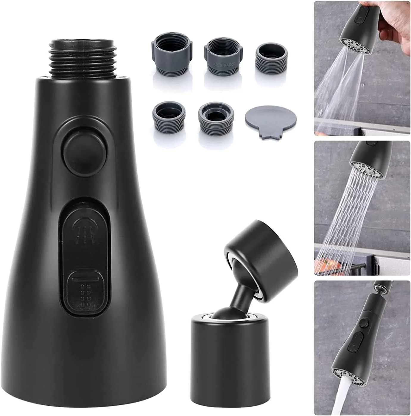 سَری شیر آب آشپزخانه با قابلیت چرخش 360 درجه، شیر سینک آشپزخانه با 3 حالت مختلف پاشش آب، مناسب برای حمام (مشکی) سَری شیر آب آشپزخانه با قابلیت چرخش 360 درجه، شیر سینک آشپزخانه با 3 حالت مختلف پاشش آب، مناسب برای حمام (مشکی)