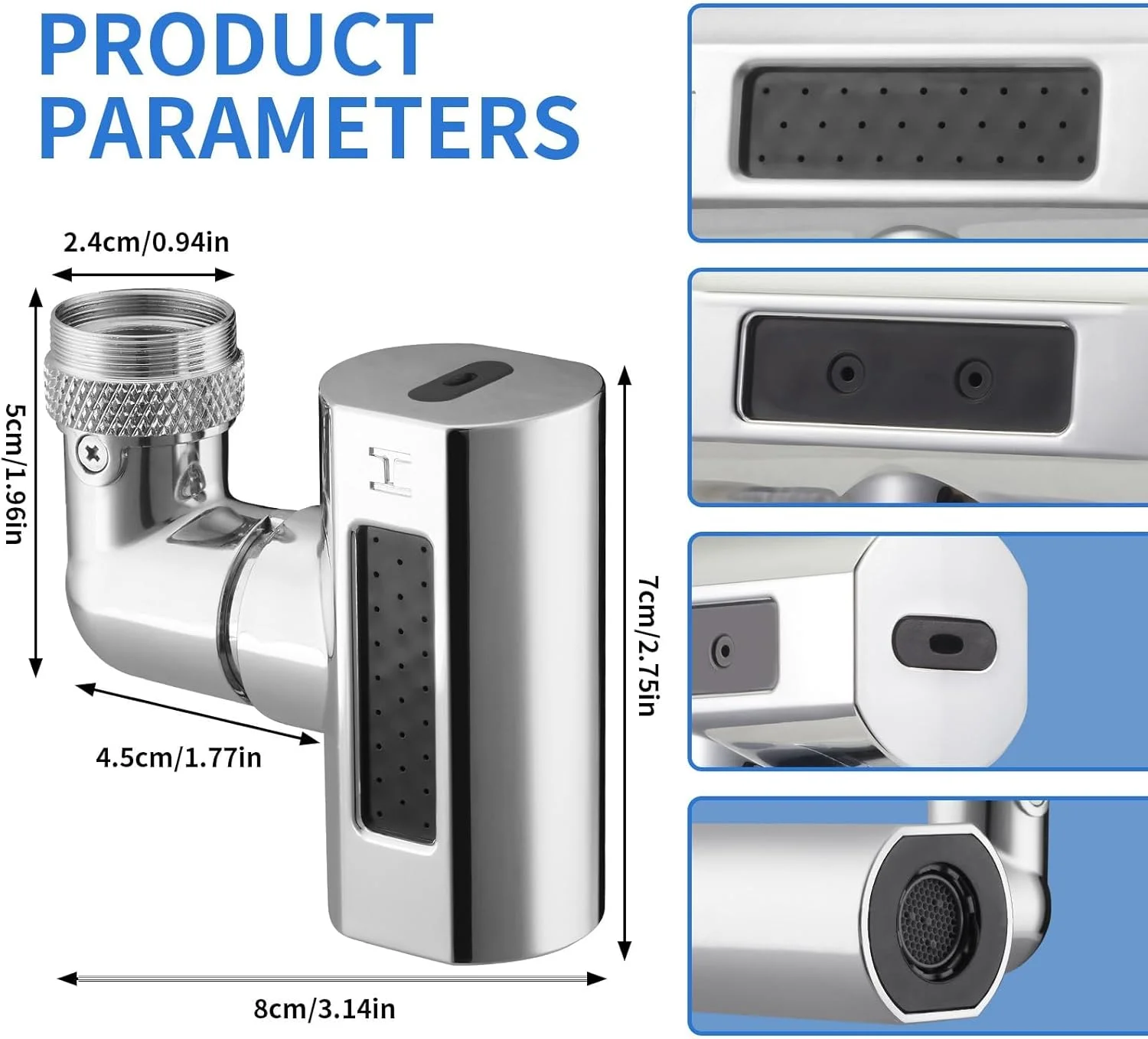 شیر آشپزخانه آبشاری 4 در 1 KASTWAVE، چرخش 360 درجه، سر ضد پاشش، سینک قوس دار بلند مناسب برای شستشوی میوه و سبزیجات