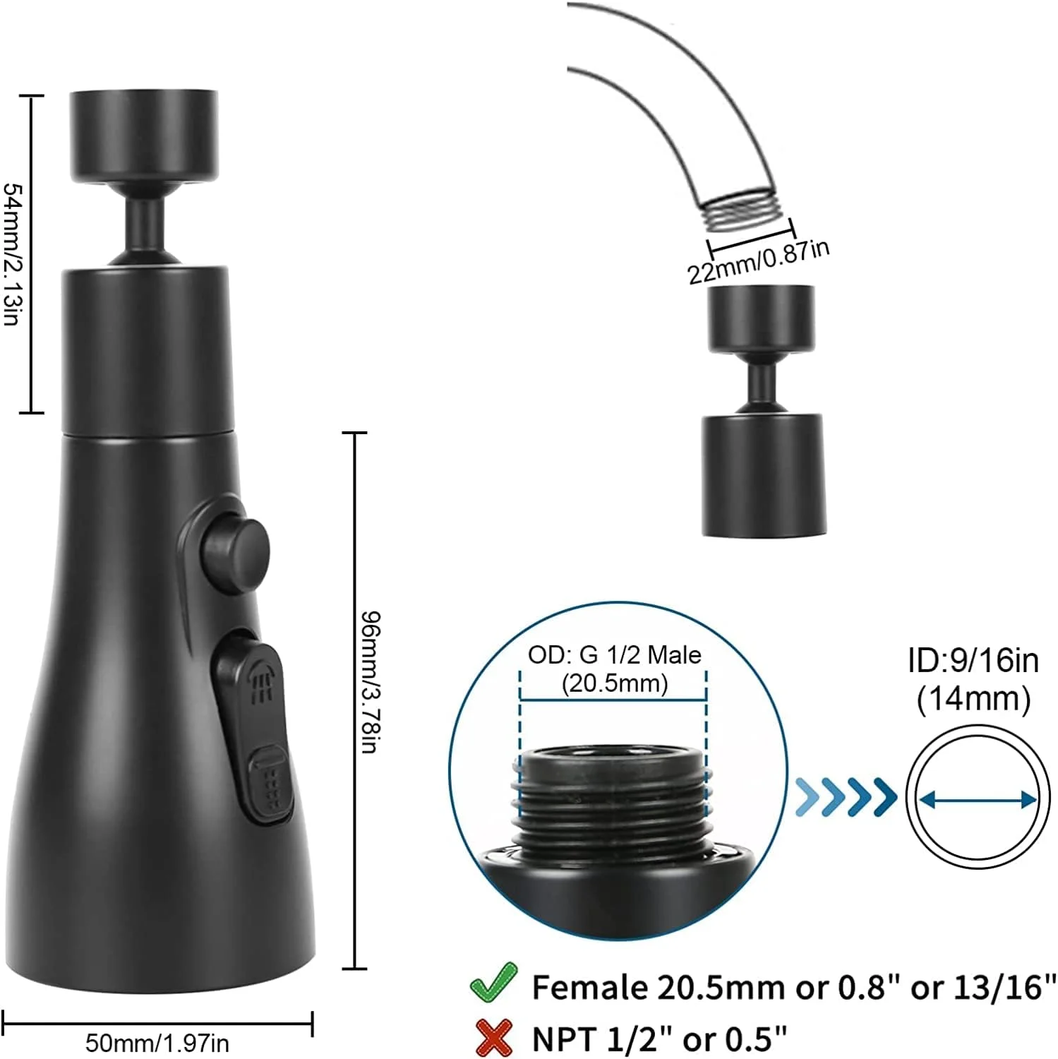 سَری شیر آب آشپزخانه با قابلیت چرخش 360 درجه، شیر سینک آشپزخانه با 3 حالت مختلف پاشش آب، مناسب برای حمام (مشکی) سَری شیر آب آشپزخانه با قابلیت چرخش 360 درجه، شیر سینک آشپزخانه با 3 حالت مختلف پاشش آب، مناسب برای حمام (مشکی)