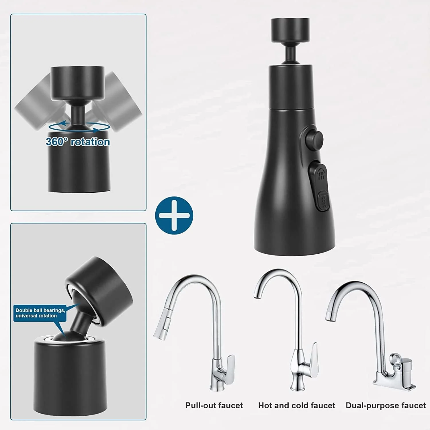 سَری شیر آب آشپزخانه با قابلیت چرخش 360 درجه، شیر سینک آشپزخانه با 3 حالت مختلف پاشش آب، مناسب برای حمام (مشکی) سَری شیر آب آشپزخانه با قابلیت چرخش 360 درجه، شیر سینک آشپزخانه با 3 حالت مختلف پاشش آب، مناسب برای حمام (مشکی)