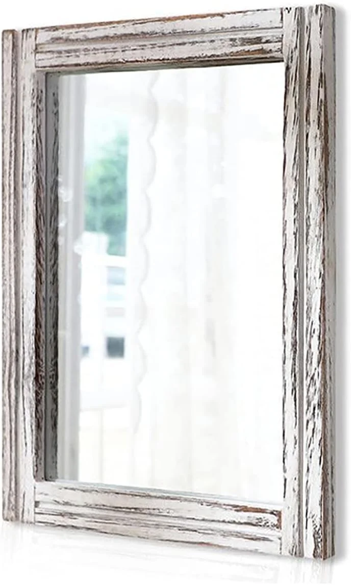 آینه چوبی AAZZKANG با قاب، آینه دیواری مستطیلی روستیک تزئینی برای اتاق خواب، حمام، آینه آویز دیواری منزل، 40x30 سانتی متر