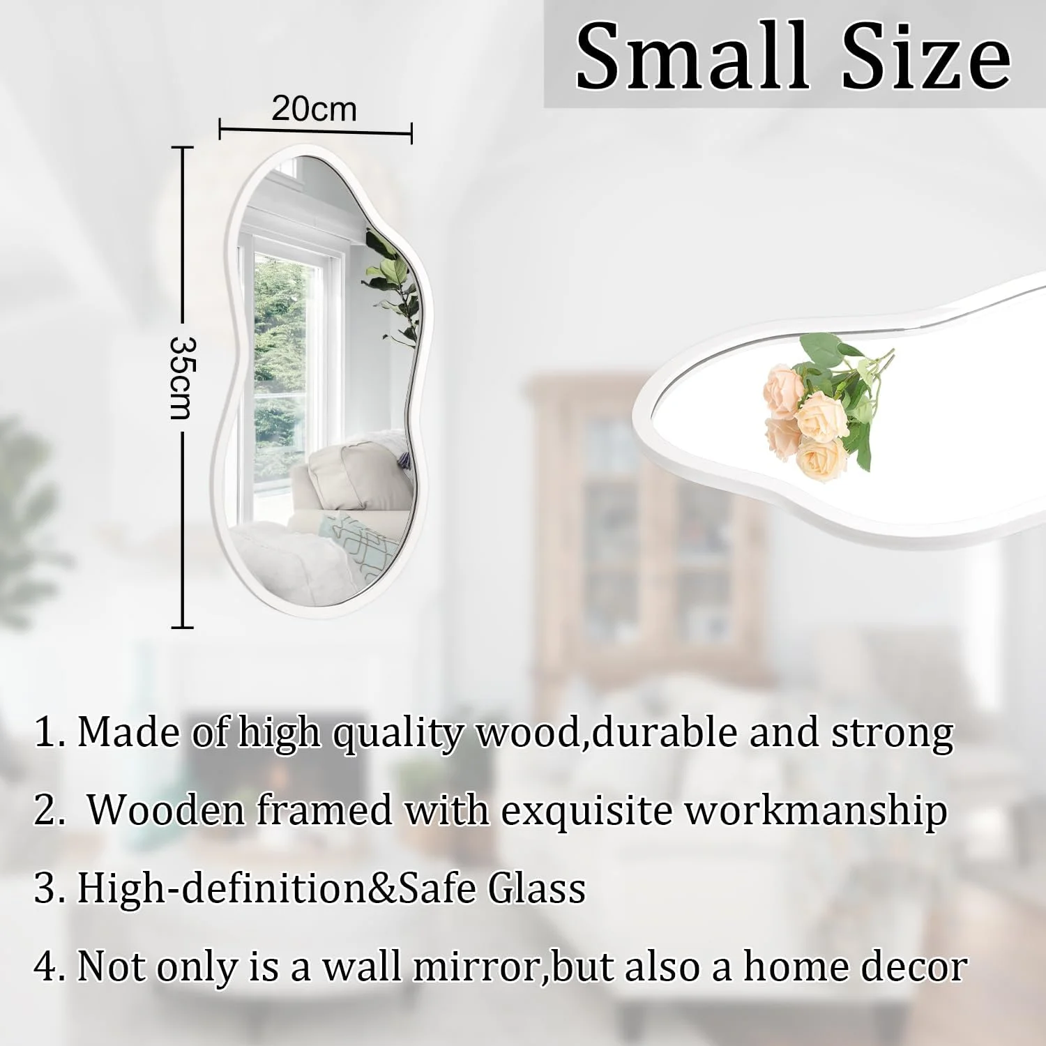 آینه کوچک AAZZKANG به همراه قاب چوبی نامنظم آینه تزئینی سفید برای اتاق خواب، اتاق تعویض لباس، اتاق نشیمن، حمام، ورودی