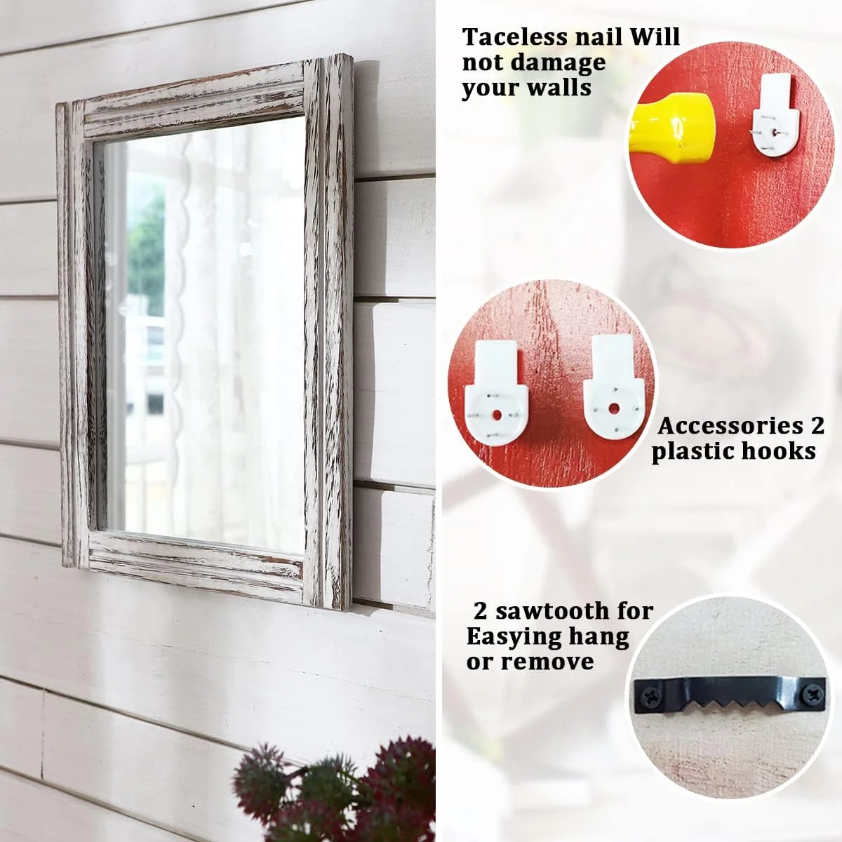 آینه چوبی AAZZKANG با قاب، آینه دیواری مستطیلی روستیک تزئینی برای اتاق خواب، حمام، آینه آویز دیواری منزل، 40x30 سانتی متر آینه چوبی AAZZKANG با قاب، آینه دیواری مستطیلی روستیک تزئینی برای اتاق خواب، حمام، آینه آویز دیواری منزل، 40x30 سانتی متر