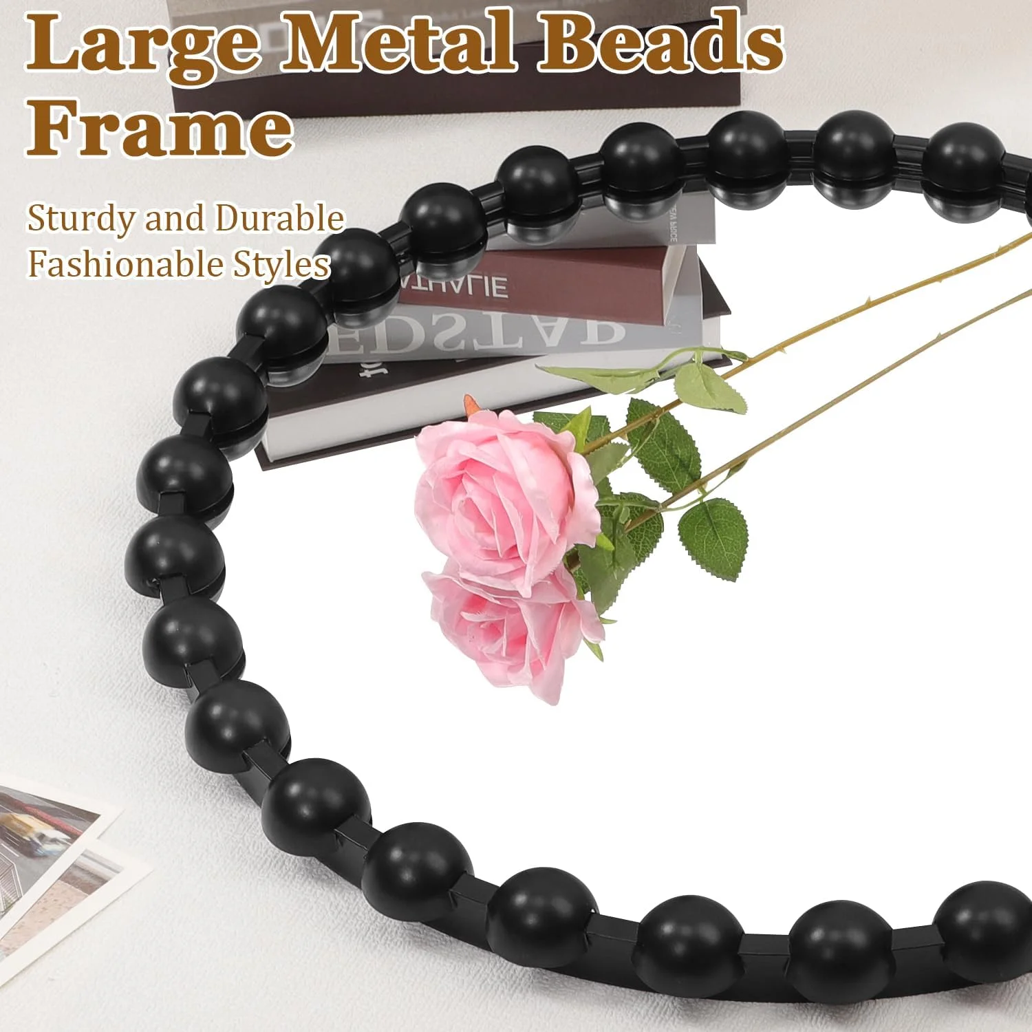 آینه دیواری گرد مشکی AAZZKANG با قاب فلزی و مهره دار، تزئینی بزرگ 60 سانتی متری مناسب اتاق خواب، نشیمن، حمام، ورودی و راهرو