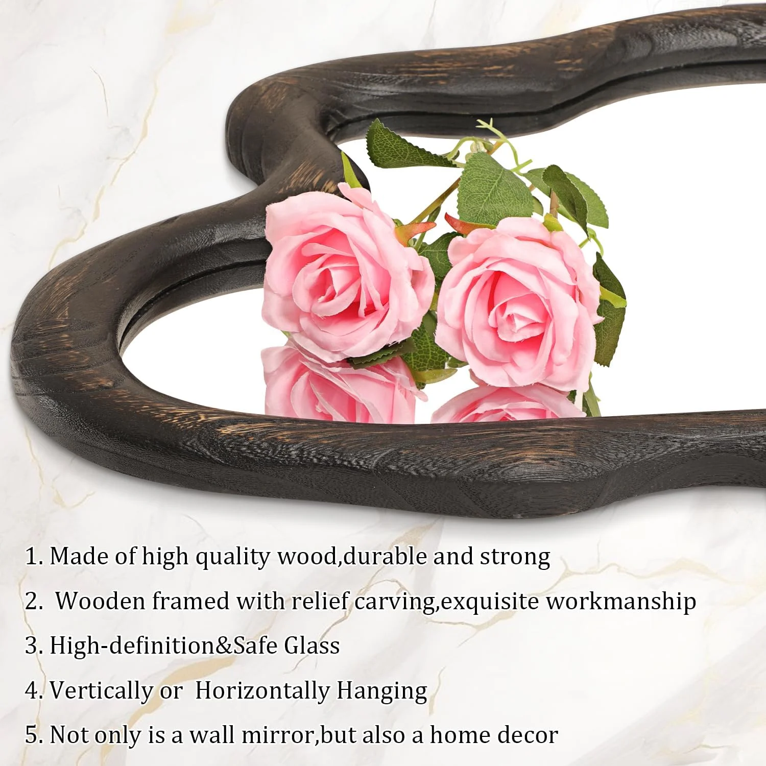 آینه دیواری وینتیج AAZZKANG با قاب چوبی، آینه دیواری بزرگ نامنظم 81x61 سانتی متر، آینه های آویز تزئینی برای حمام، اتاق خواب، اتاق نشیمن، ورودی