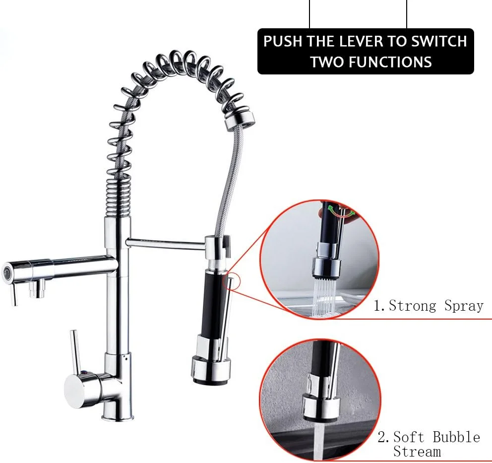 شیرآلات ظرفشویی Yutfaucet با قابلیت بیرون کشیدن، چرخش 360 درجه، دارای دو حالت خروجی آب، اهرم تنظیم آب سرد و گرم، مناسب برای سینک ظرفشویی استیل