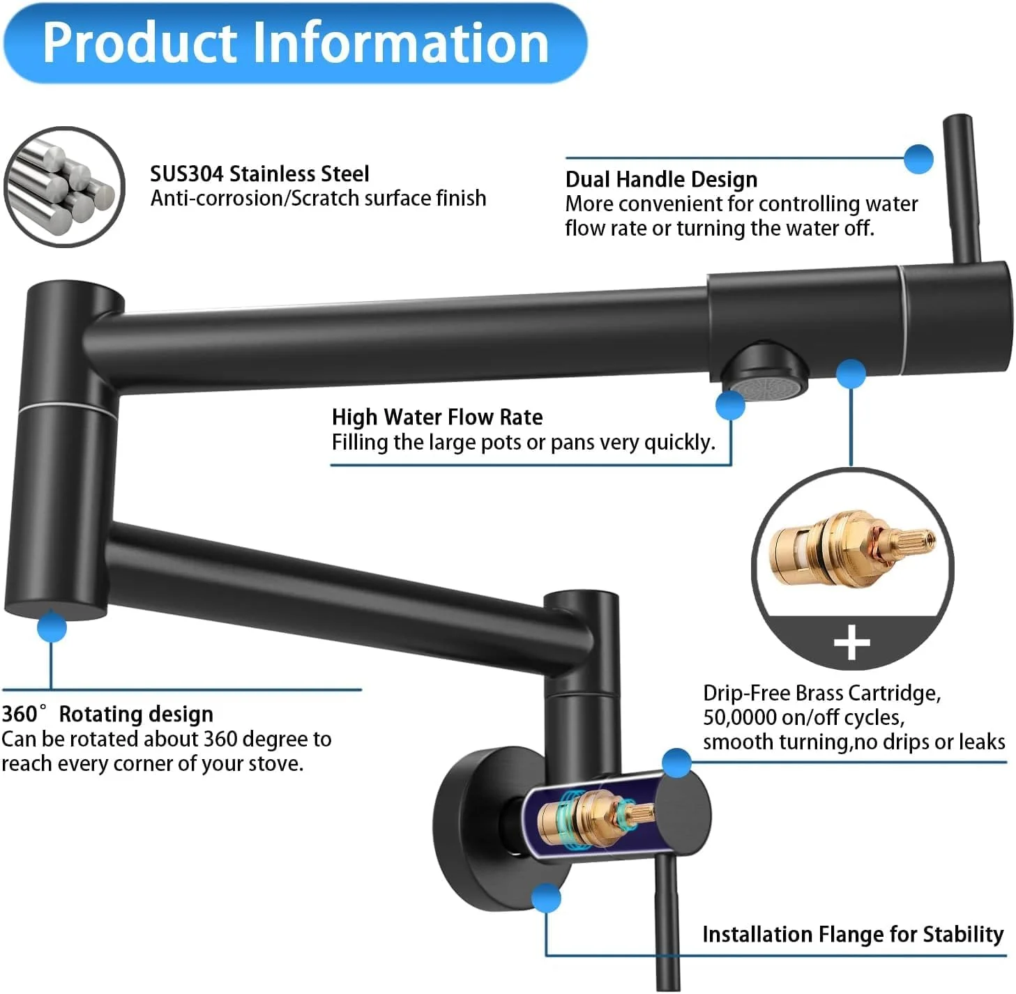 شیر پرکن قابلمه مشکی Cooltens، شیرآلات پرکن قابلمه سینک آشپزخانه، شیر پرکن قابلمه دیواری، شیر تاشو آشپزخانه، شیر بالای اجاق گاز استیل 304 با بازوی چرخشی دو مفصلی قابل انعطاف شیر پرکن قابلمه مشکی Cooltens، شیرآلات پرکن قابلمه سینک آشپزخانه، شیر پرکن قابلمه دیواری، شیر تاشو آشپزخانه، شیر بالای اجاق گاز استیل 304 با بازوی چرخشی دو مفصلی قابل انعطاف