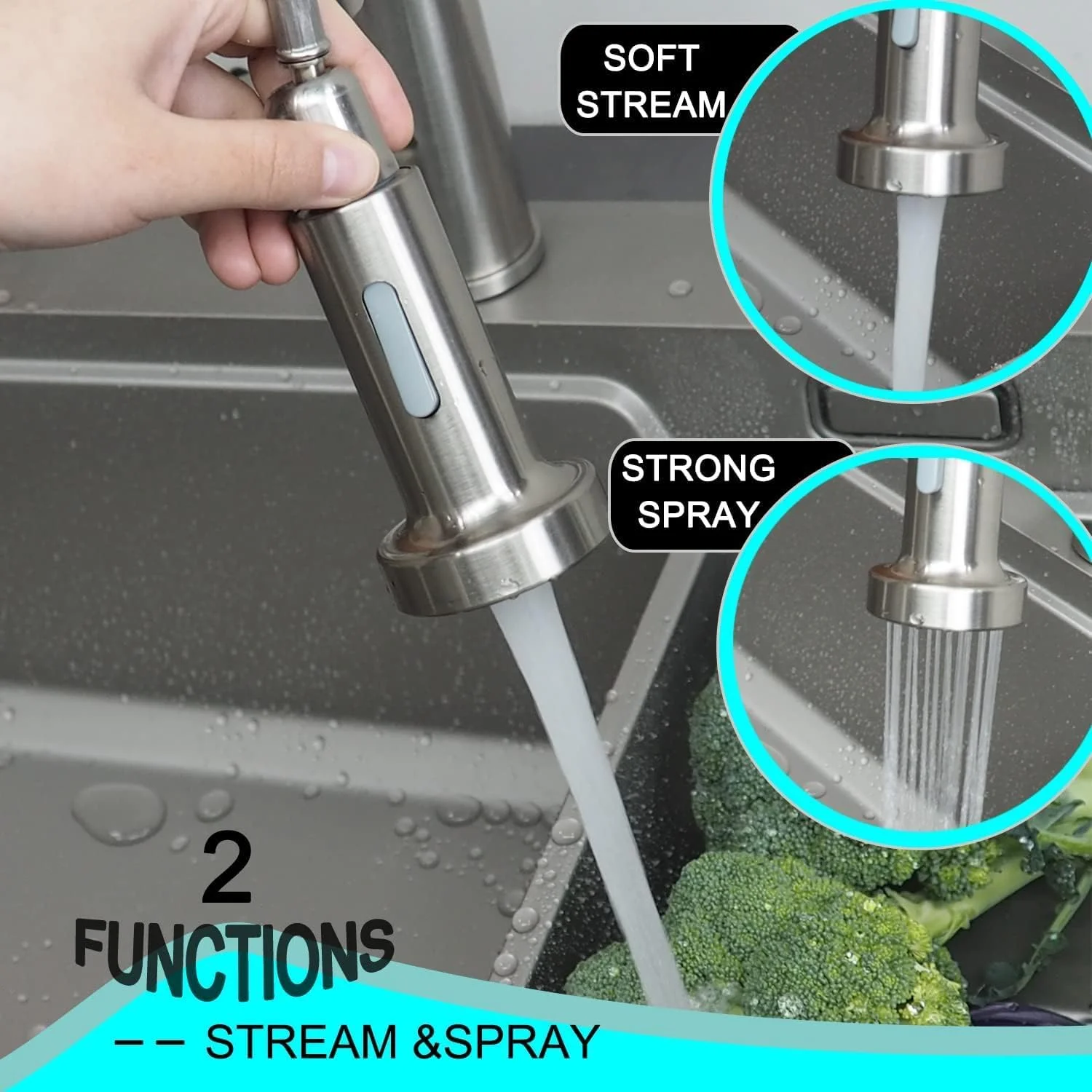 شیر آشپزخانه فنری مُدِ هوم با آبپاش متحرک، اهرمی تکی، چرخش 360 درجه، استیل ضد زنگ مدرن مناسب سینک ظرفشویی تک حفره شیر آشپزخانه فنری مُدِ هوم با آبپاش متحرک، اهرمی تکی، چرخش 360 درجه، استیل ضد زنگ مدرن مناسب سینک ظرفشویی تک حفره