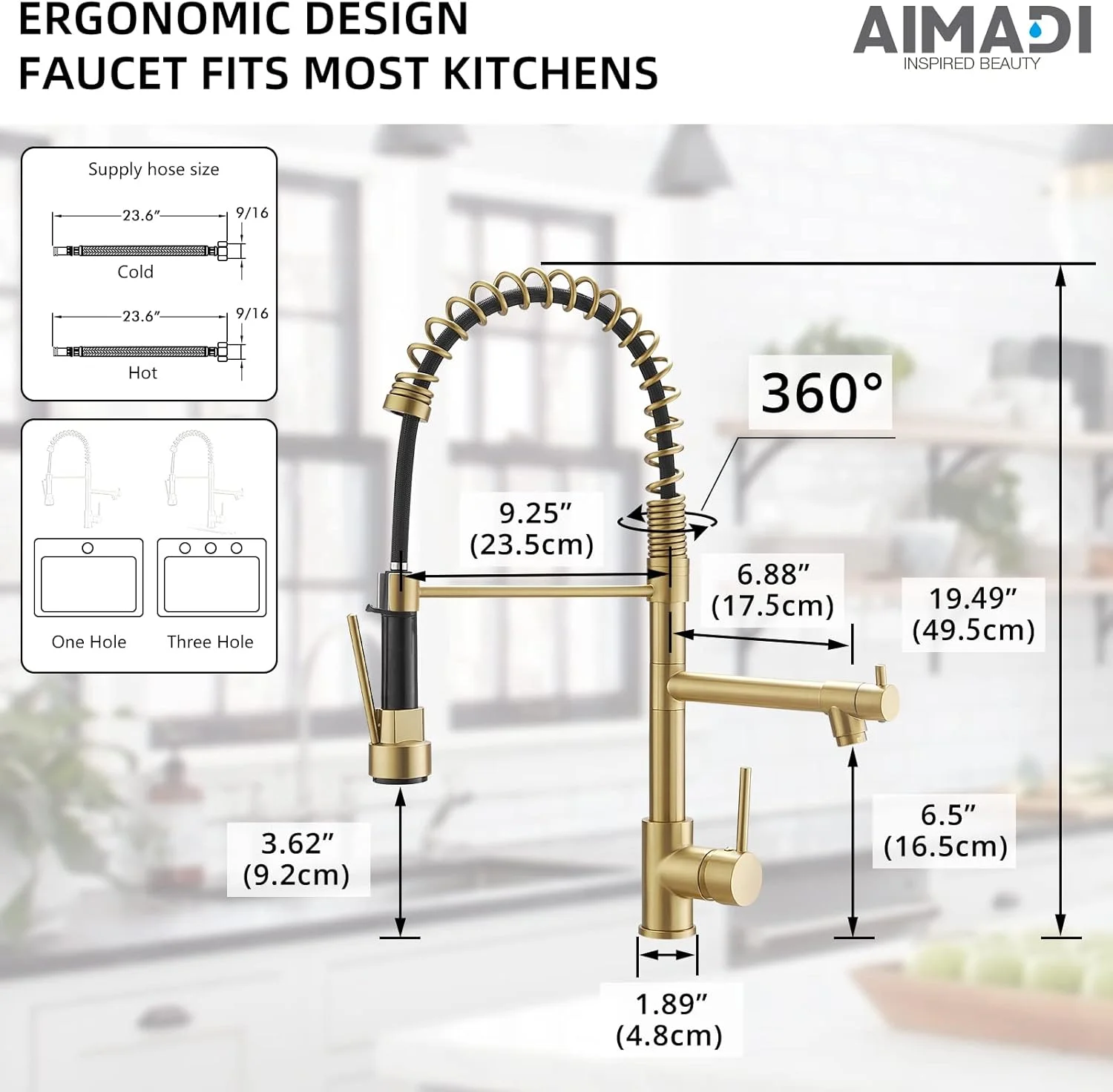 شیر آشپزخانه طلایی برس خورده ایمادی با اسپری کشویی، شیر سینک آشپزخانه طلایی تجاری تک دسته فنری دو نازله شیر آشپزخانه طلایی برس خورده ایمادی با اسپری کشویی، شیر سینک آشپزخانه طلایی تجاری تک دسته فنری دو نازله