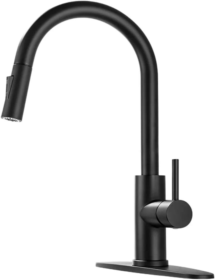 شیر آشپزخانه DERANQIIUA، شیرآلات آشپزخانه با اسپری کشویی، شیر آشپزخانه تک دستگیره، شیر سینک آشپزخانه استیل ضد زنگ مدرن با صفحه رو (مشکی) شیر آشپزخانه DERANQIIUA، شیرآلات آشپزخانه با اسپری کشویی، شیر آشپزخانه تک دستگیره، شیر سینک آشپزخانه استیل ضد زنگ مدرن با صفحه رو (مشکی)