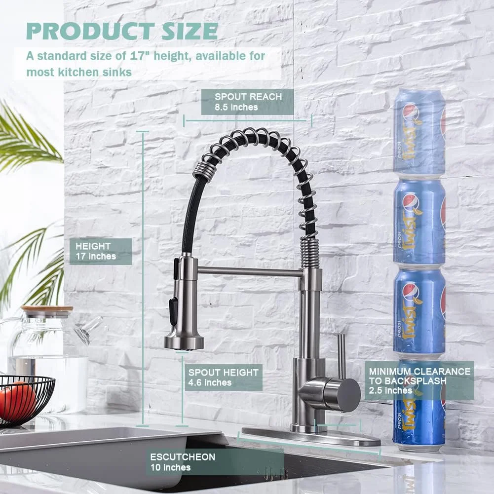 شیرآلات ظرفشویی WEWE، شیرآلات آشپزخانه با اسپری کشویی فولاد ضد زنگ sus304 نیکل برس خورده تک دسته تک سوراخ برای سینک های مزرعه، RV، بار و لباسشویی شیرآلات ظرفشویی WEWE، شیرآلات آشپزخانه با اسپری کشویی فولاد ضد زنگ sus304 نیکل برس خورده تک دسته تک سوراخ برای سینک های مزرعه، RV، بار و لباسشویی