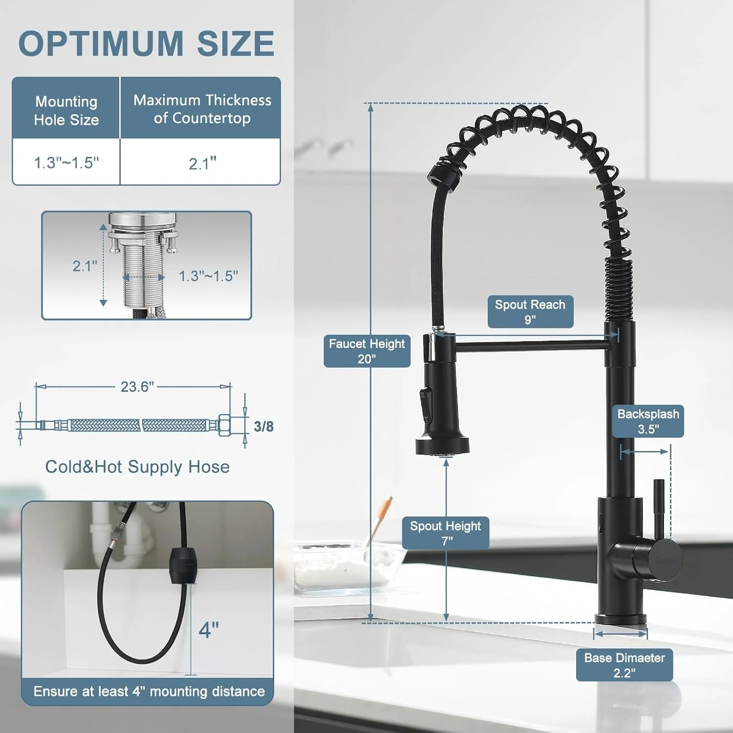 شیر آشپزخانه مشکی GIMILI با اسپری کشویی، تک دسته، فنری شیر آشپزخانه مشکی GIMILI با اسپری کشویی، تک دسته، فنری