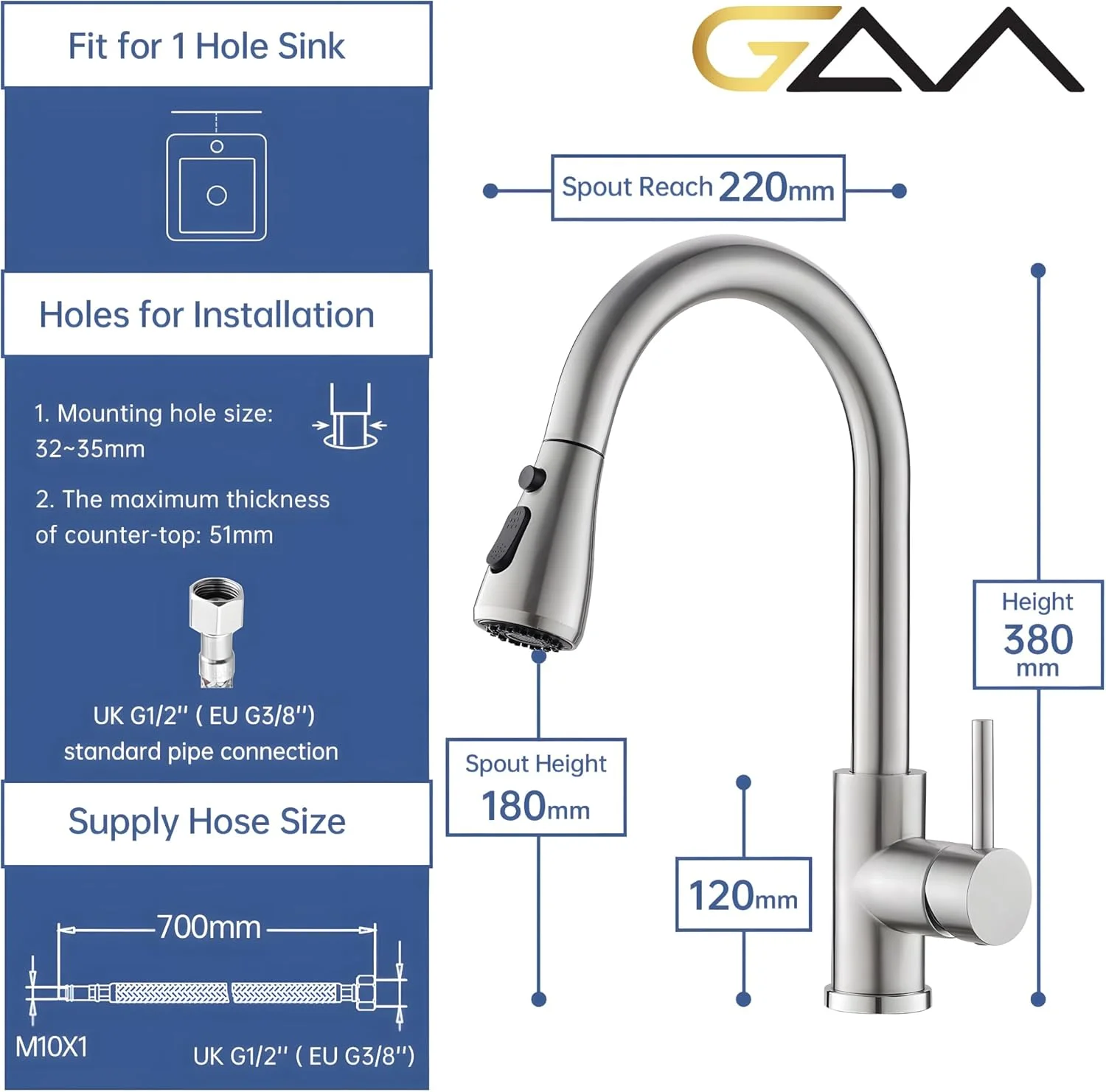 شیر آشپزخانه استیل ضد زنگ با قابلیت بیرون کشیدن و 3 حالت آب، شیر سینک آشپزخانه تک اهرمی با قوس بلند، چرخش 360 درجه، نصب مدرن روی سطح برای آب گرم و سرد، شیر آشپزخانه میلانو شیر آشپزخانه استیل ضد زنگ با قابلیت بیرون کشیدن و 3 حالت آب، شیر سینک آشپزخانه تک اهرمی با قوس بلند، چرخش 360 درجه، نصب مدرن روی سطح برای آب گرم و سرد، شیر آشپزخانه میلانو