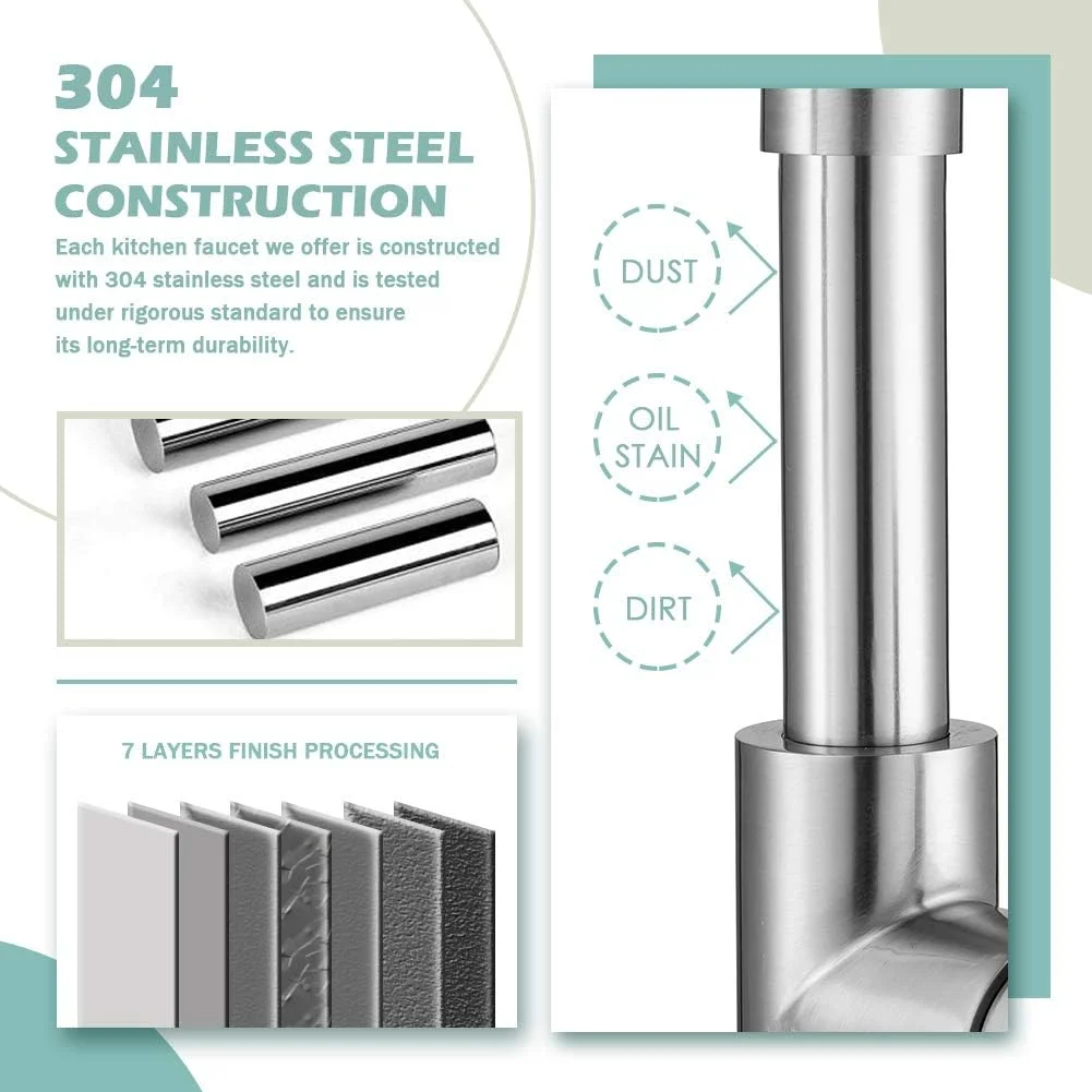 شیرآلات ظرفشویی WEWE، شیرآلات آشپزخانه با اسپری کشویی فولاد ضد زنگ sus304 نیکل برس خورده تک دسته تک سوراخ برای سینک های مزرعه، RV، بار و لباسشویی شیرآلات ظرفشویی WEWE، شیرآلات آشپزخانه با اسپری کشویی فولاد ضد زنگ sus304 نیکل برس خورده تک دسته تک سوراخ برای سینک های مزرعه، RV، بار و لباسشویی