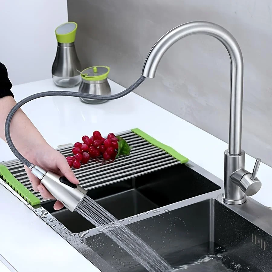 شیر آشپزخانه استیل ضد زنگ با قابلیت بیرون کشیدن و 3 حالت آب، شیر سینک آشپزخانه تک اهرمی با قوس بلند، چرخش 360 درجه، نصب مدرن روی سطح برای آب گرم و سرد، شیر آشپزخانه میلانو شیر آشپزخانه استیل ضد زنگ با قابلیت بیرون کشیدن و 3 حالت آب، شیر سینک آشپزخانه تک اهرمی با قوس بلند، چرخش 360 درجه، نصب مدرن روی سطح برای آب گرم و سرد، شیر آشپزخانه میلانو