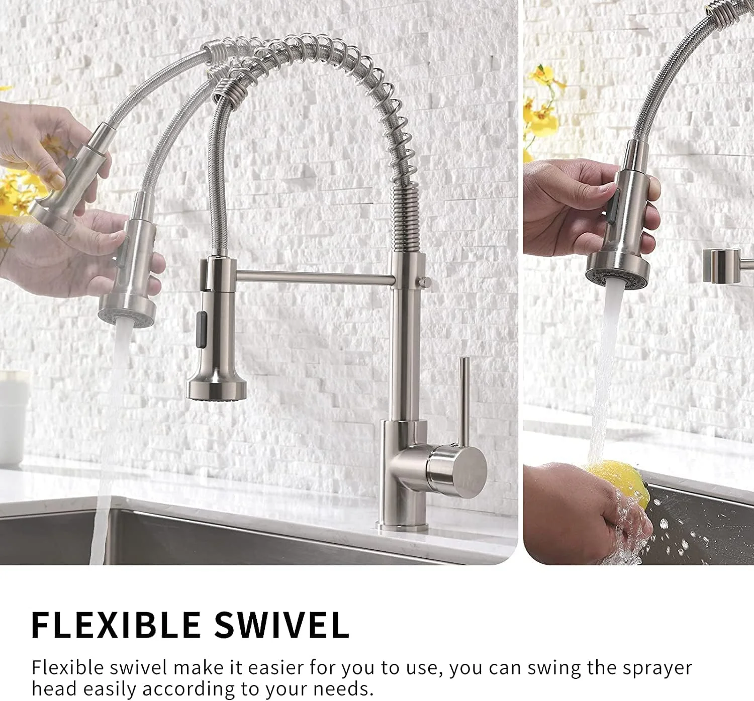 شیر آشپزخانه نیکل برس خورده SKADE، شیر آشپزخانه استیل ضد زنگ مدرن تک دسته با اسپری، شیر سینک آشپزخانه تجاری (1، نقره ای) شیر آشپزخانه نیکل برس خورده SKADE، شیر آشپزخانه استیل ضد زنگ مدرن تک دسته با اسپری، شیر سینک آشپزخانه تجاری (1، نقره ای)