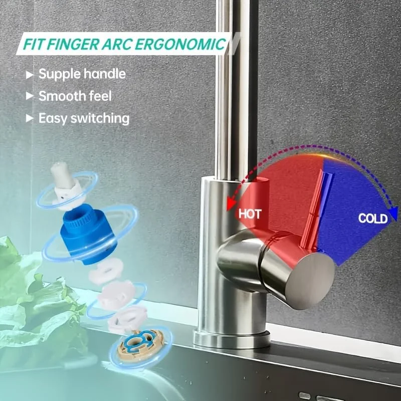 شیر آشپزخانه استیل ضد زنگ با قابلیت بیرون کشیدن و 3 حالت آب، شیر سینک آشپزخانه تک اهرمی با قوس بلند، چرخش 360 درجه، نصب مدرن روی سطح برای آب گرم و سرد، شیر آشپزخانه میلانو شیر آشپزخانه استیل ضد زنگ با قابلیت بیرون کشیدن و 3 حالت آب، شیر سینک آشپزخانه تک اهرمی با قوس بلند، چرخش 360 درجه، نصب مدرن روی سطح برای آب گرم و سرد، شیر آشپزخانه میلانو