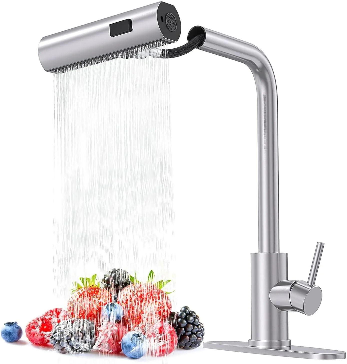 شیرآلات آشپزخانه آنکیلا با اسپری کشویی، شیر سینک آشپزخانه آبشاری، شیرآلات آشپزخانه استیل ضد زنگ تجاری، شیر سینک تک دسته با اسپری کشویی برای 3 عملکرد (نقره ای) شیرآلات آشپزخانه آنکیلا با اسپری کشویی، شیر سینک آشپزخانه آبشاری، شیرآلات آشپزخانه استیل ضد زنگ تجاری، شیر سینک تک دسته با اسپری کشویی برای 3 عملکرد (نقره ای)