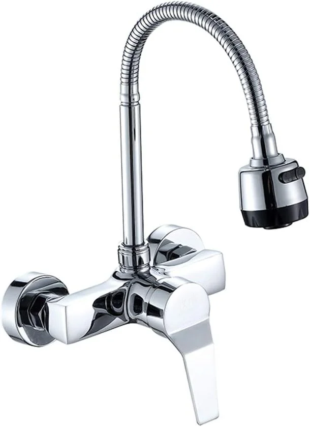 شیر آشپزخانه کروم GLYYR با آب گرم و سرد، دارای اسپری دو حالته، برنجی، نصب دیواری، شیر سینک آشپزخانه تک اهرمی و انعطاف پذیر شیر آشپزخانه کروم GLYYR با آب گرم و سرد، دارای اسپری دو حالته، برنجی، نصب دیواری، شیر سینک آشپزخانه تک اهرمی و انعطاف پذیر