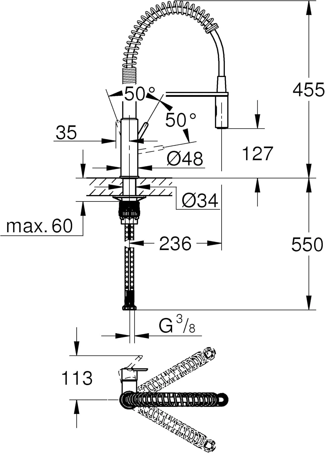 شیر آشپزخانه تک اهرمی GROHE Get | شیر آب با سر دوش حرفه ای و دو حالته | علمک چرخان 360 درجه | لوازم آشپزخانه | کروم 30361000 شیر آشپزخانه تک اهرمی GROHE Get | شیر آب با سر دوش حرفه ای و دو حالته | علمک چرخان 360 درجه | لوازم آشپزخانه | کروم 30361000