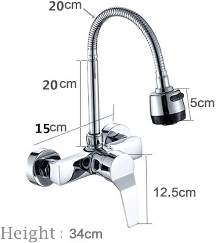 شیر آشپزخانه کروم GLYYR با آب گرم و سرد، دارای اسپری دو حالته، برنجی، نصب دیواری، شیر سینک آشپزخانه تک اهرمی و انعطاف پذیر