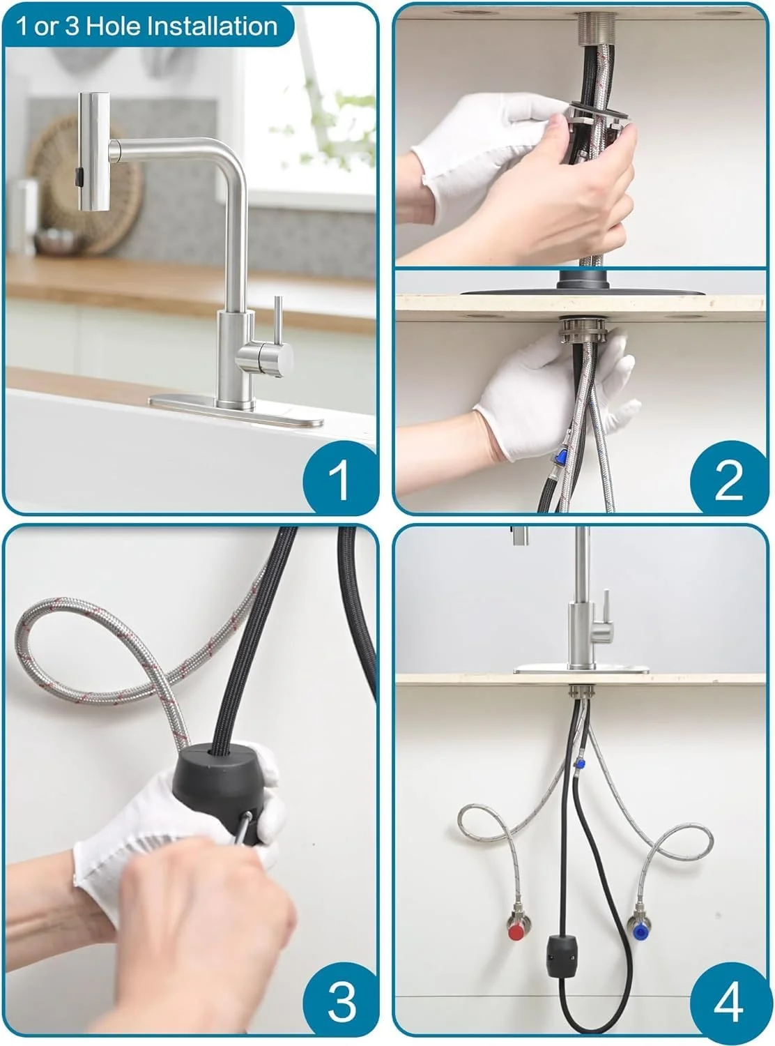 شیرآلات آشپزخانه آنکیلا با اسپری کشویی، شیر سینک آشپزخانه آبشاری، شیرآلات آشپزخانه استیل ضد زنگ تجاری، شیر سینک تک دسته با اسپری کشویی برای 3 عملکرد (نقره ای)