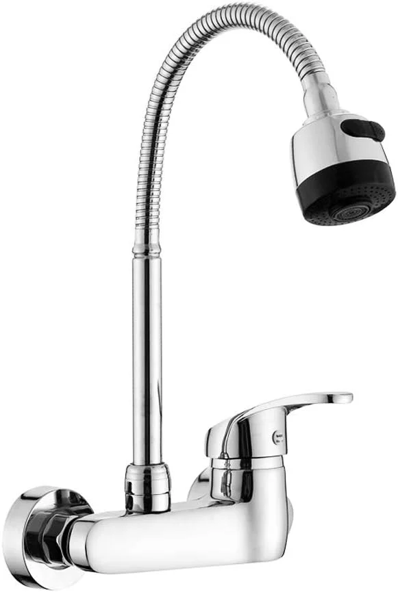 شیر آشپزخانه دیواری با مرکز 4-8 اینچی، دسته اسپری چرخشی قابل تنظیم، اهرم کشویی، شیر آب تجاری پیش شستشو، شیر میکسر کروم، سر اسپری 360 درجه، آب گرم و سرد