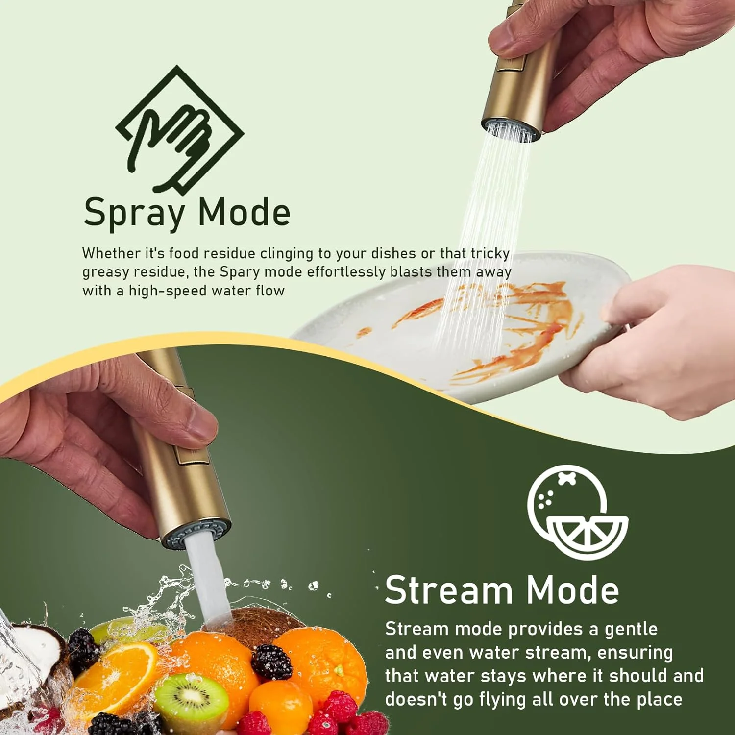 شیر آشپزخانه Suguword با قابلیت بیرون کشیدن، علم بلند، چرخش 360 درجه، تک سوراخ، شیر سینک حمام، حالت های اسپری دوگانه، برنج جامد طلایی برس خورده