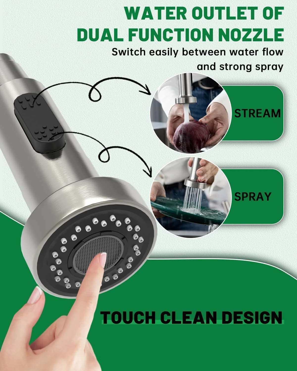 شیرآلات آشپزخانه DAYONE با اسپری دو حالته نیکل برس خورده، شیر آشپزخانه فنری تجاری استیل ضد زنگ، میکسر سینک تک دسته، DAY-8101BN