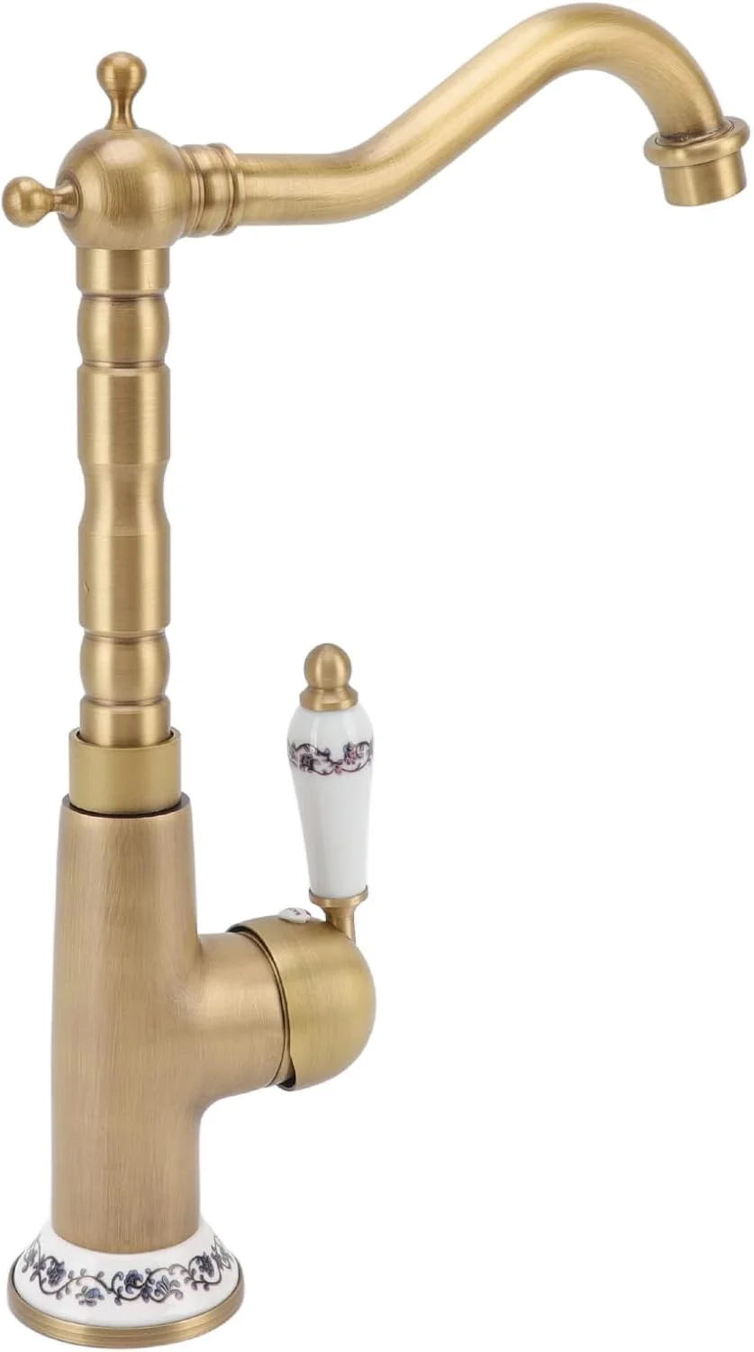 شیر آشپزخانه برنجی FUIK، نصب آسان شیر آشپزخانه تمام مسی اروپایی عتیقه برای بار برای خانه (عتیقه)