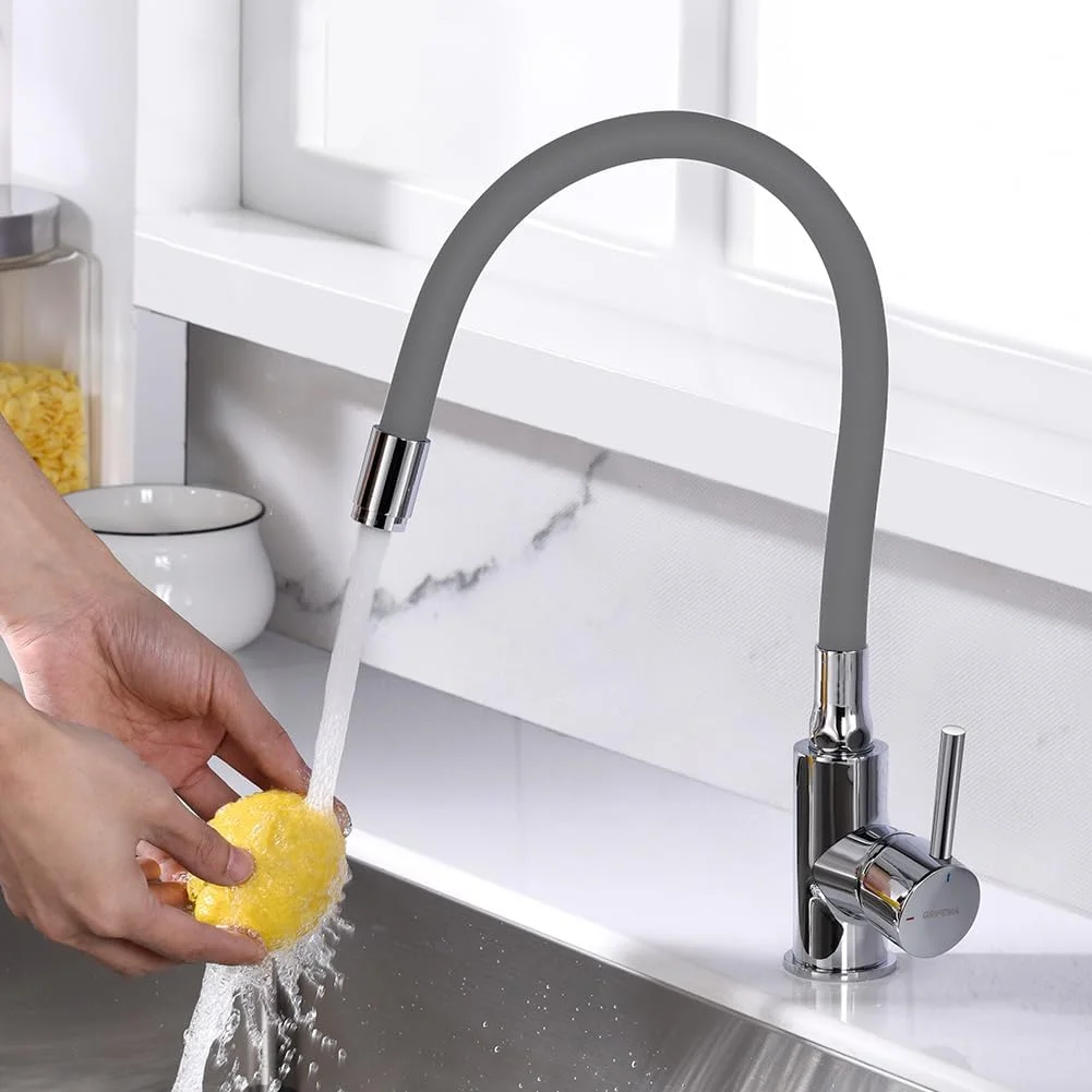 شیر آشپزخانه گریفوما GRIFEMA GRIFERÍA DE COCINA-G4002-9 با علم انعطاف پذیر، خاکستری، کروم