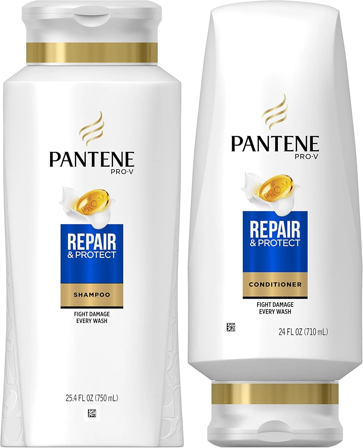 مجموعه شامپو و نرم کننده پنتن، حاوی روغن آرگان، ترمیم کننده و محافظت کننده Pro-V برای موهای آسیب دیده، 750 میلی لیتر و 710 میلی لیتر
