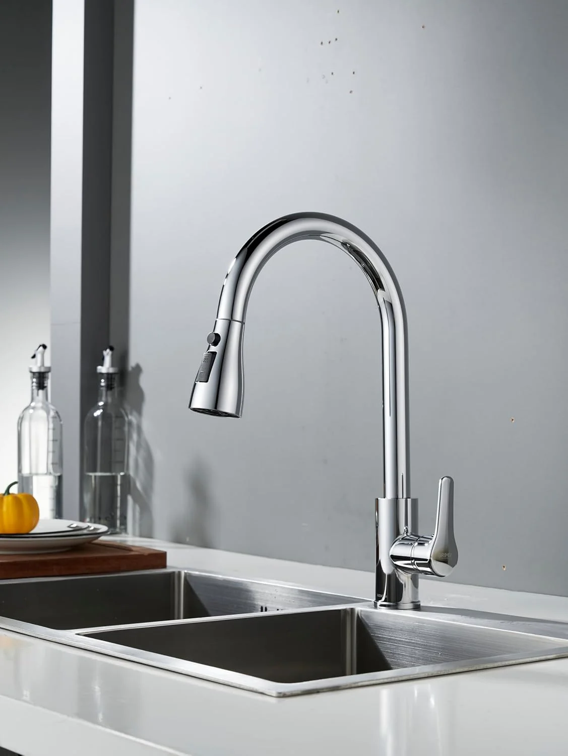 شیر آشپزخانه BRIMIX با اسپری کشویی، شیر آشپزخانه سنگین، شیر مخلوط کن سینک آشپزخانه استیل ضد زنگ با 3 حالت آب، شیر آشپزخانه تک دستگیره (کروم، معمولی)