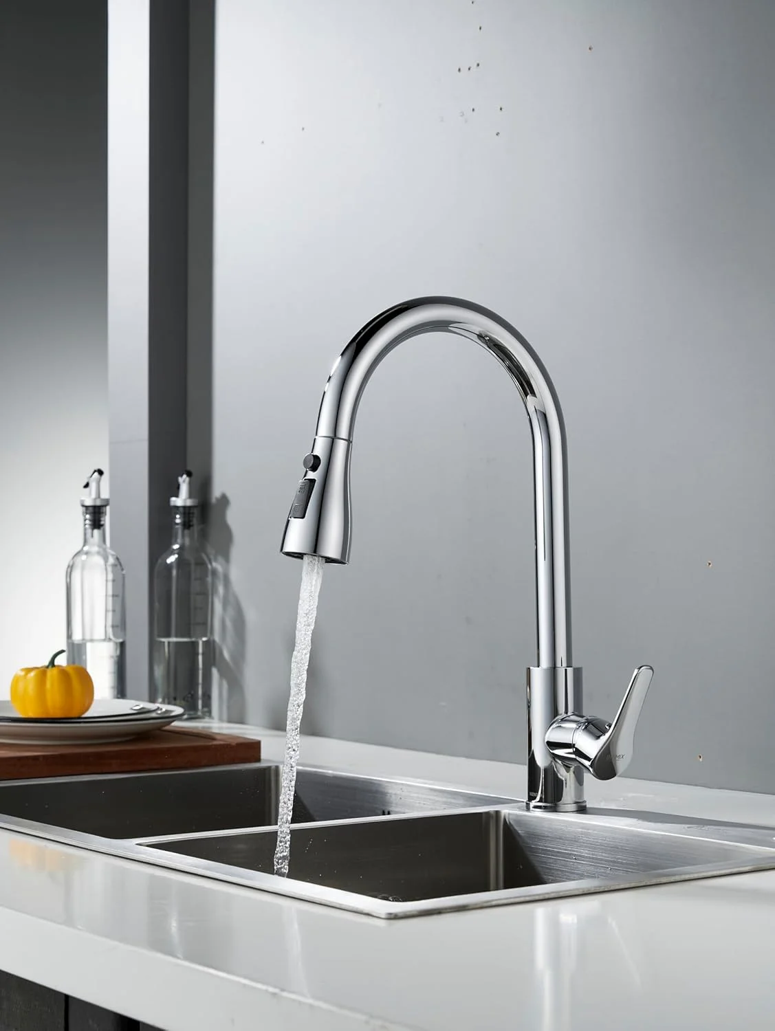 شیر آشپزخانه BRIMIX با اسپری کشویی، شیر آشپزخانه سنگین، شیر مخلوط کن سینک آشپزخانه استیل ضد زنگ با 3 حالت آب، شیر آشپزخانه تک دستگیره (کروم، معمولی)