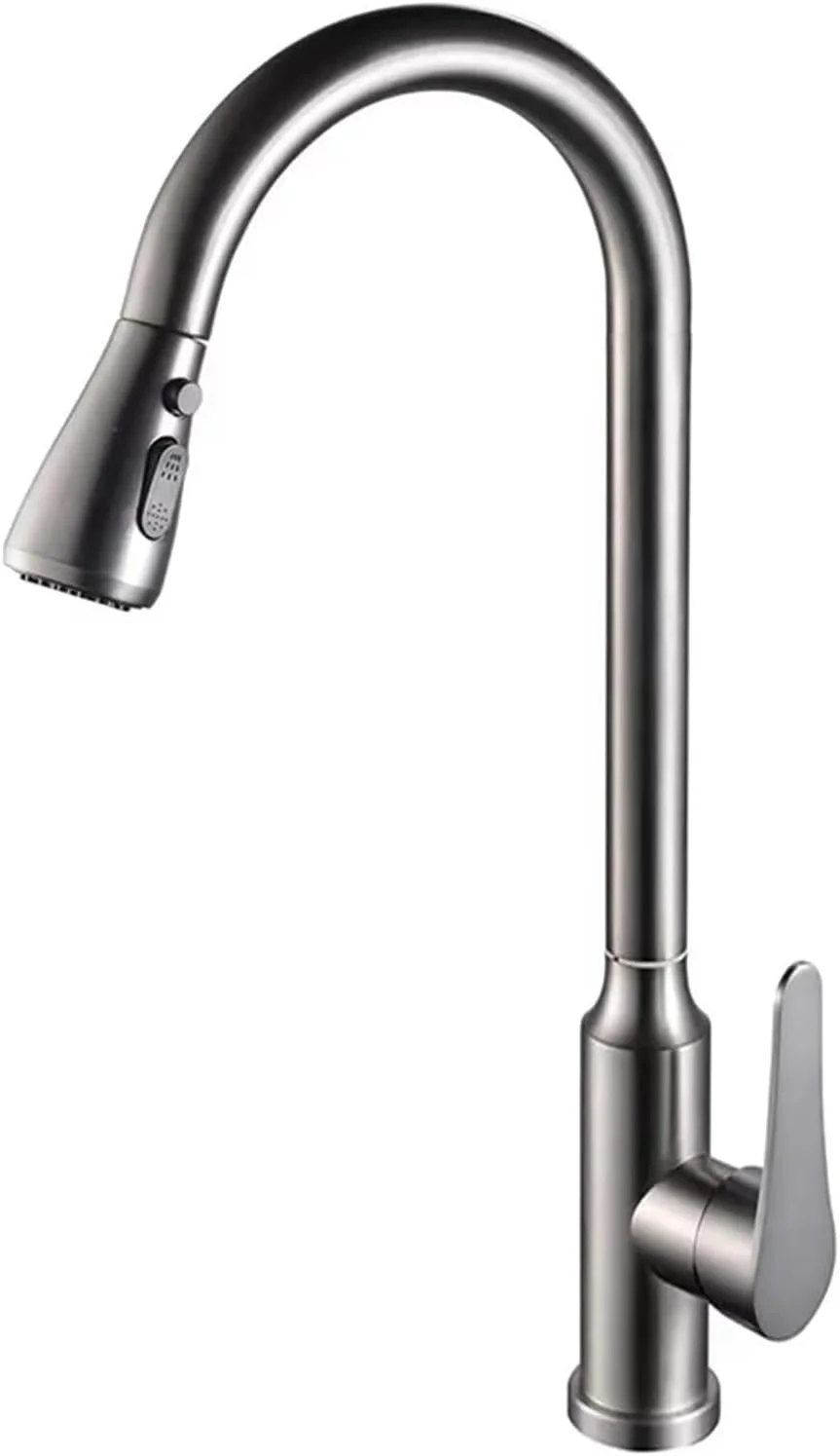 شیرآلات آشپزخانه U-HOOME مدل پول داون، شیر آب مخلوط سینک آشپزخانه آب گرم و سرد با اسپری سه طرفه کشویی، شیرآلات سینک آشپزخانه مدرن استیل تک اهرمی با قوس بلند (خاکستری متالیک)