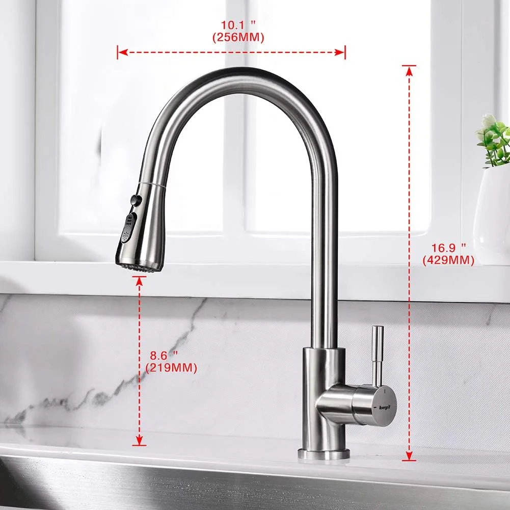 شیر آشپزخانه ایبراگریف مدل M22137 با اسپری کشویی، قوس بلند با حالت اسپری دوگانه، اهرم تک دسته با اتصالات استاندارد بریتانیا، استیل ضد زنگ شیر آشپزخانه ایبراگریف مدل M22137 با اسپری کشویی، قوس بلند با حالت اسپری دوگانه، اهرم تک دسته با اتصالات استاندارد بریتانیا، استیل ضد زنگ