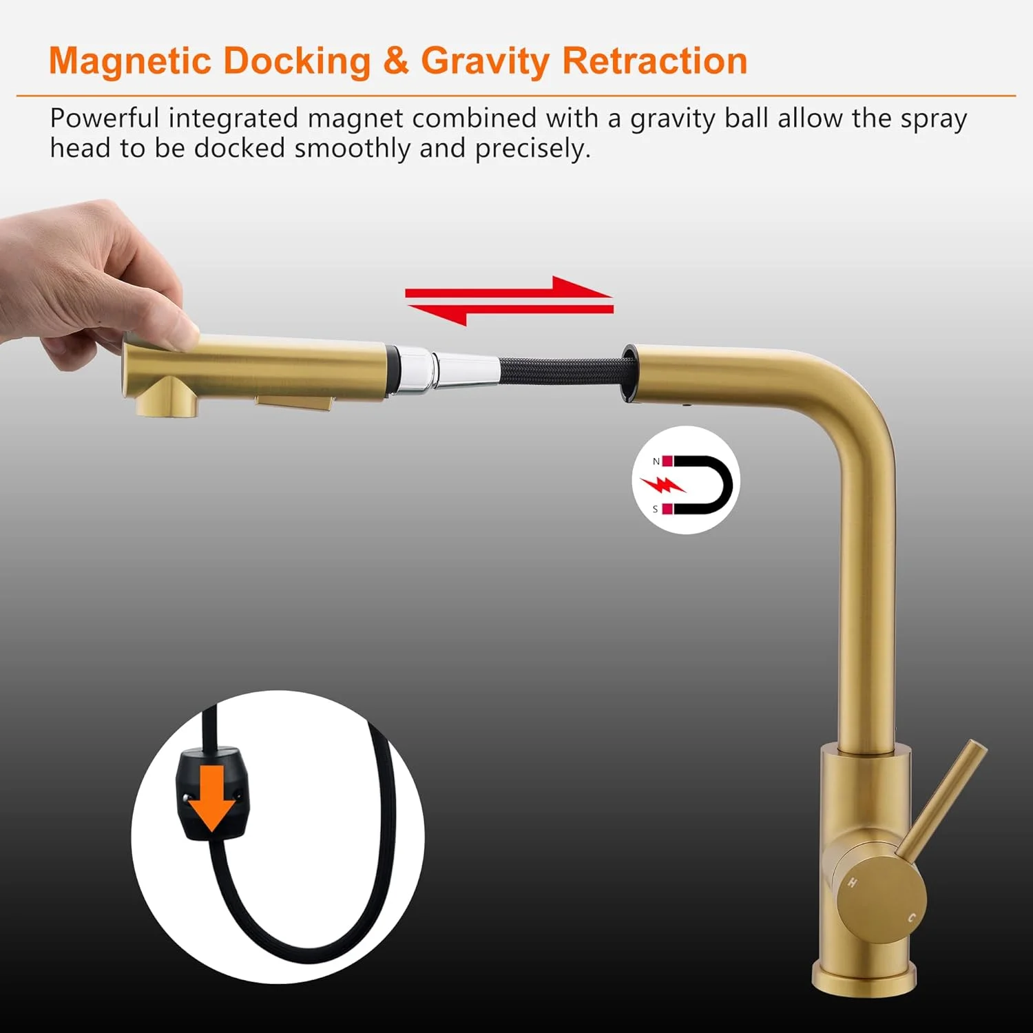 شیر آشپزخانه طلایی Tohlar، شیرآلات با اسپری بیرون کشویی، میکسر استیل ضد زنگ برس خورده 1 سوراخ، خروجی چرخان 360 درجه، شیر سینک ظرفشویی با میله مغناطیسی، 2 حالت آب، شیر تک اهرمی آشپزخانه طلایی (S048) شیر آشپزخانه طلایی Tohlar، شیرآلات با اسپری بیرون کشویی، میکسر استیل ضد زنگ برس خورده 1 سوراخ، خروجی چرخان 360 درجه، شیر سینک ظرفشویی با میله مغناطیسی، 2 حالت آب، شیر تک اهرمی آشپزخانه طلایی (S048)