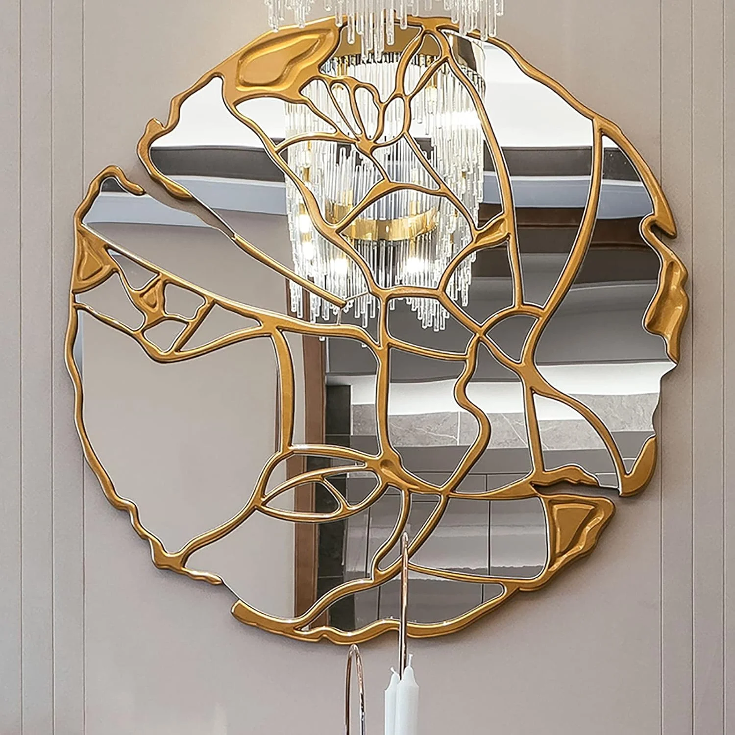 آینه دیواری تزئینی ABHJKLM، آویز تزئین دیوار، آینه گرد بزرگ، دکور دیوار برای اتاق خواب، حمام، اتاق نشیمن، ورودی