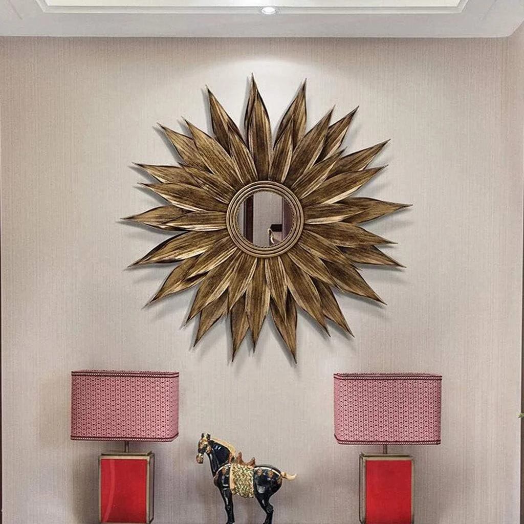 آینه دیواری تزئینی مدل خورشیدی به سبک اروپایی مناسب حمام، اتاق نشیمن و اتاق خواب، ابعاد 70 * 70 سانتی متر آینه دیواری تزئینی مدل خورشیدی به سبک اروپایی مناسب حمام، اتاق نشیمن و اتاق خواب، ابعاد 70 * 70 سانتی متر