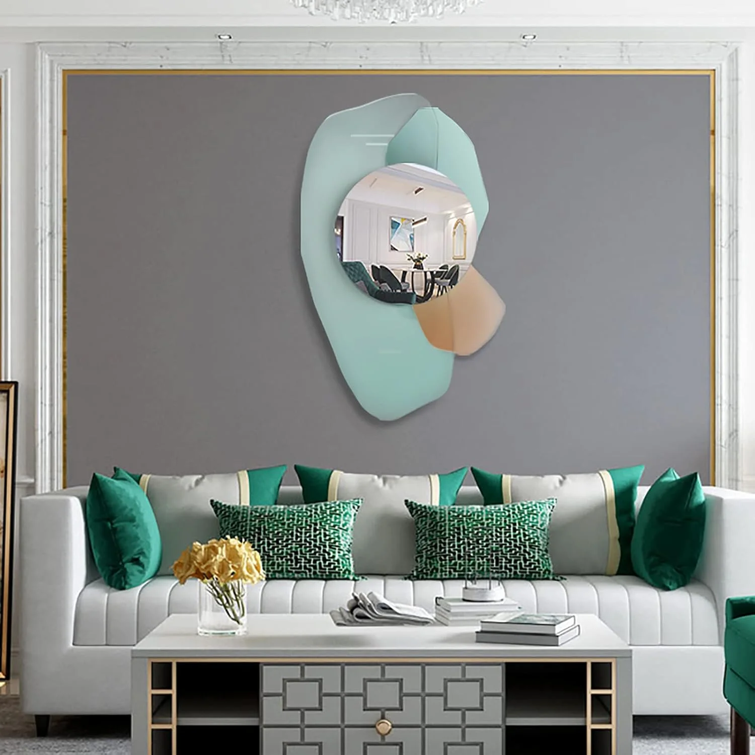 آینه دیواری تزئینی ABHJKLM، آینه بزرگ دیواری، آویز دکوراسیون هنری مدرن، مناسب برای اتاق نشیمن، ورودی، کافه، 60 در 90 سانتی متر آینه دیواری تزئینی ABHJKLM، آینه بزرگ دیواری، آویز دکوراسیون هنری مدرن، مناسب برای اتاق نشیمن، ورودی، کافه، 60 در 90 سانتی متر